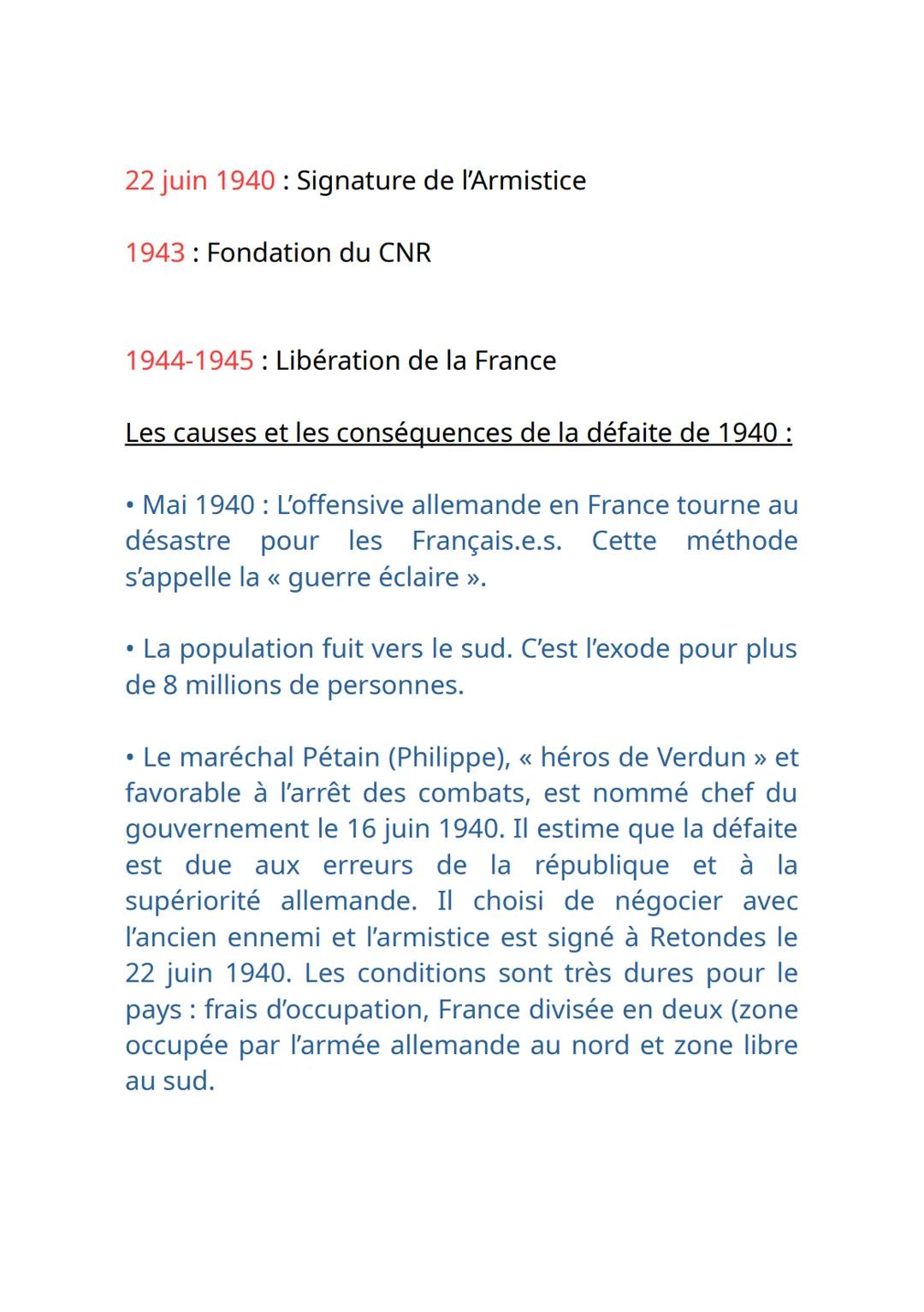 La France dans la Seconde Guerre Mondiale
Définitions:
France Libre: Nom donné à l'organisation de
Résistance extérieure fondée à Londres pa
