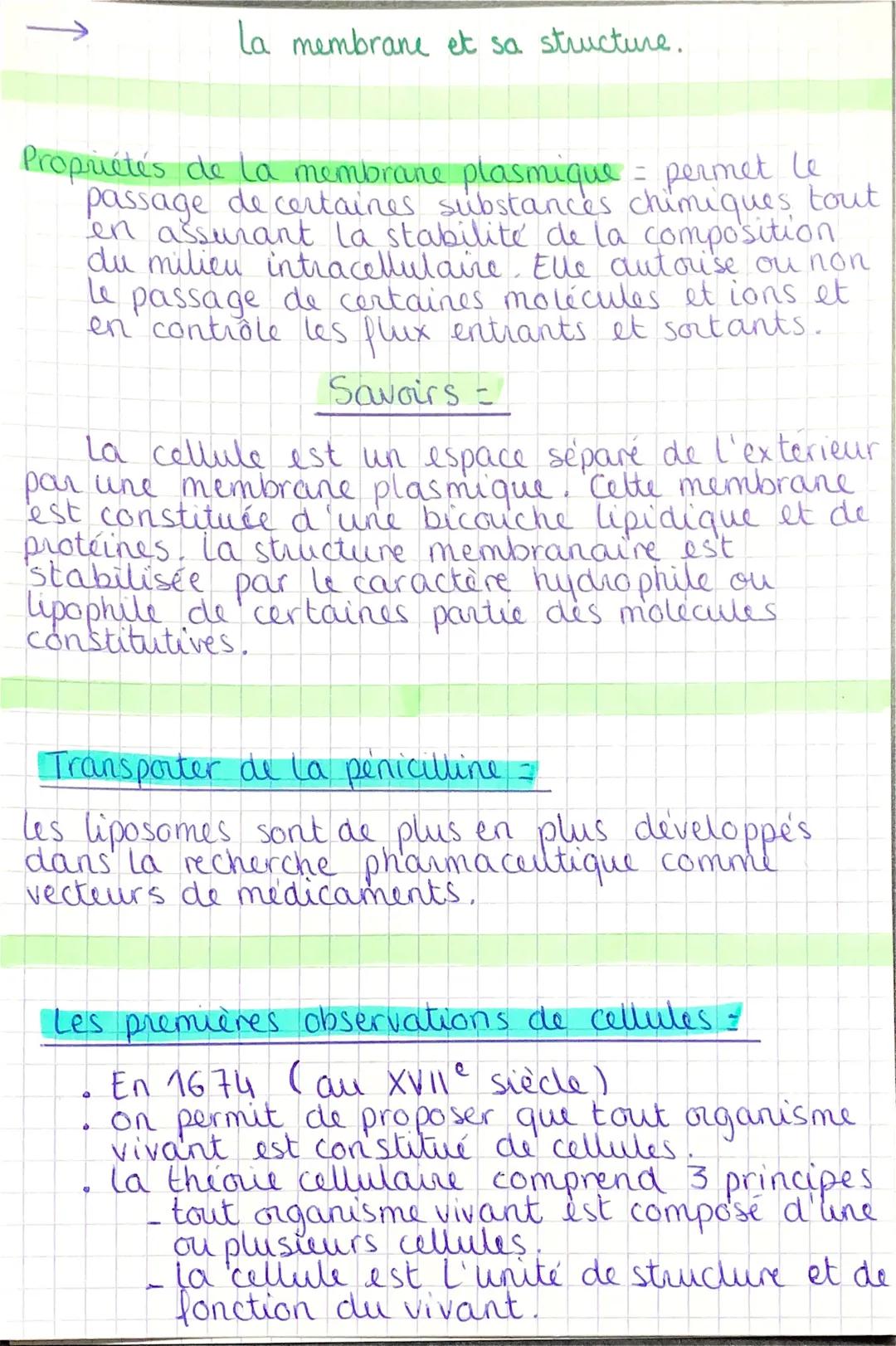 ↑
la membrane et sa structure.
tout
Propriétés de la membrane plasmique = permet le
passage de certaines substances chimiques
en assurant la