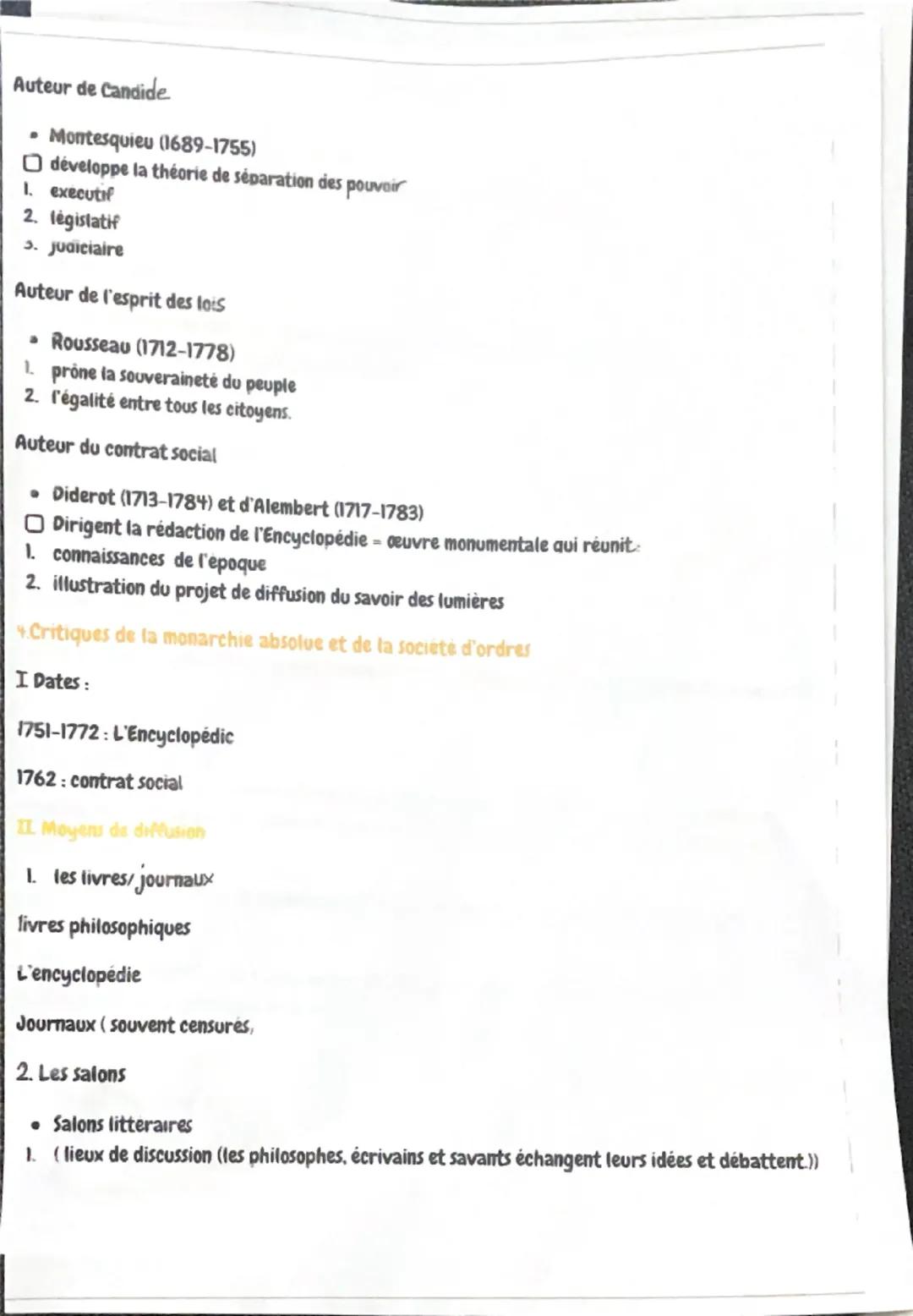 # Histoire
Les lumières au XVIIIe siècle
1. Contexte historique
Marquees par
* une montée des idées de réforme politique, économique e