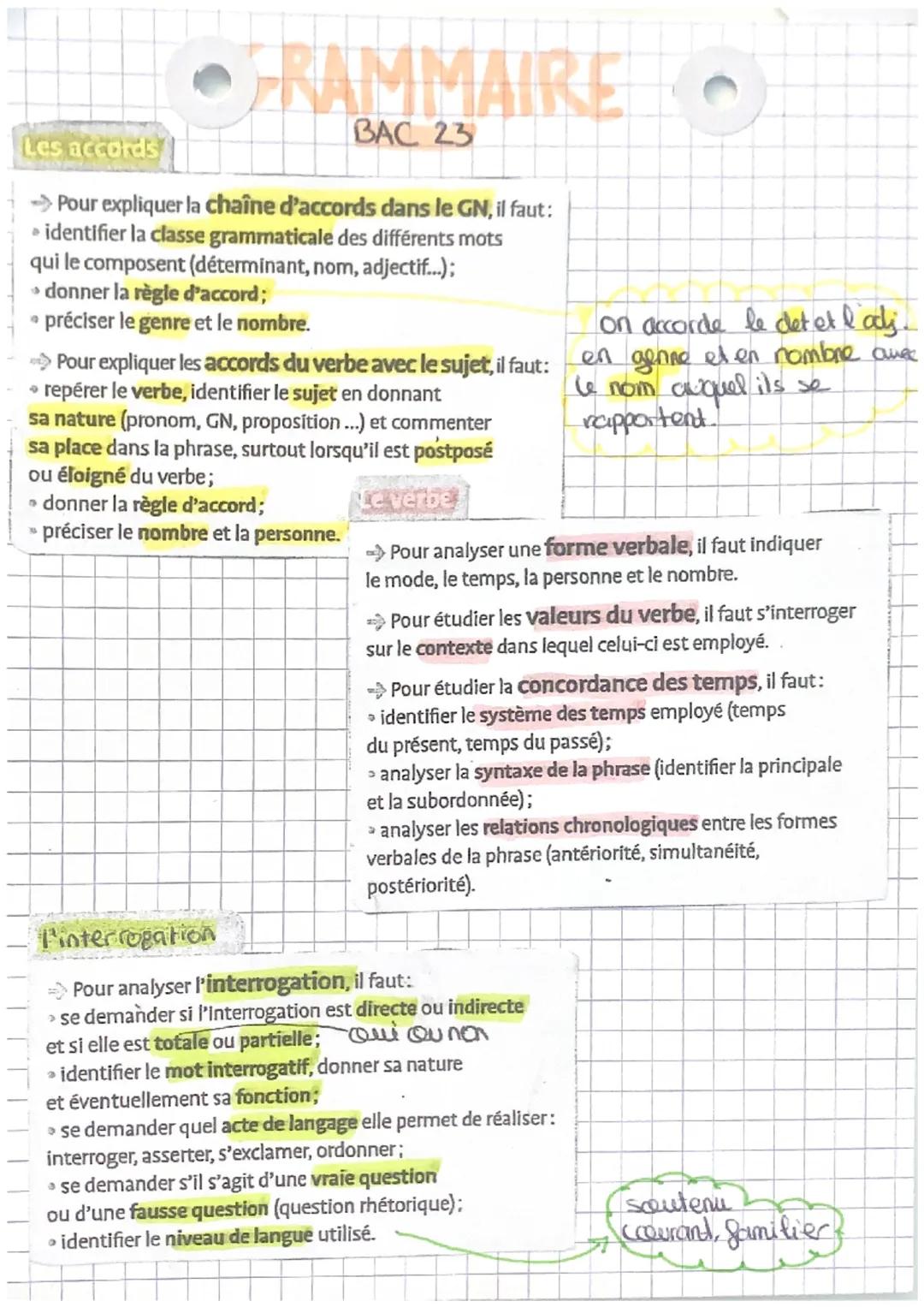 Les accords
RAMMAIRE
→ Pour expliquer la chaîne d'accords dans le GN, il faut:
⚫ identifier la classe grammaticale des différents mots
qui l