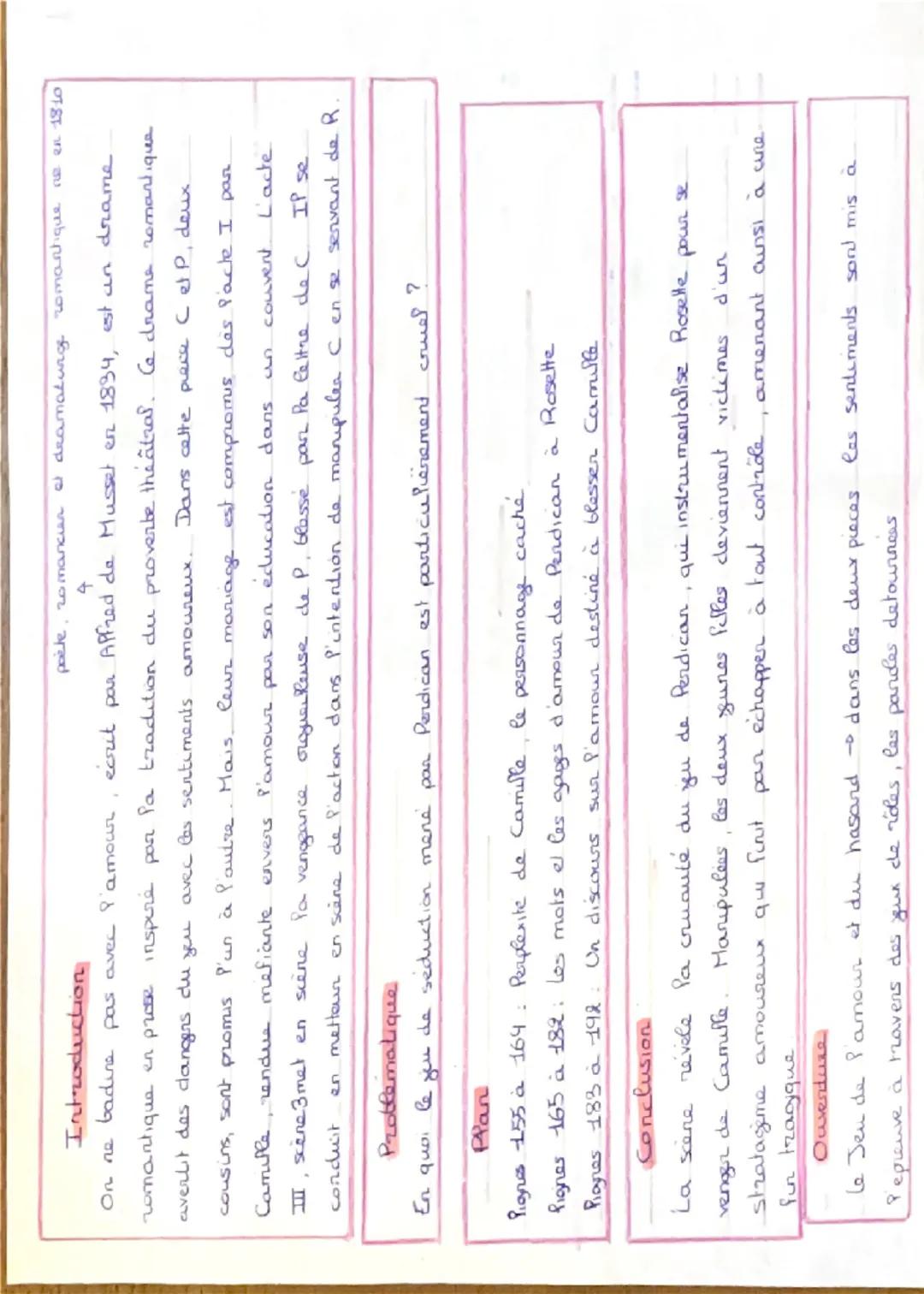 155
Texte 11: Musset, On ne badine pas avec l'amour, Acte III, scene 3, 1834
Camille, lisant..
Perdican me demande de lui dire adieu avant d