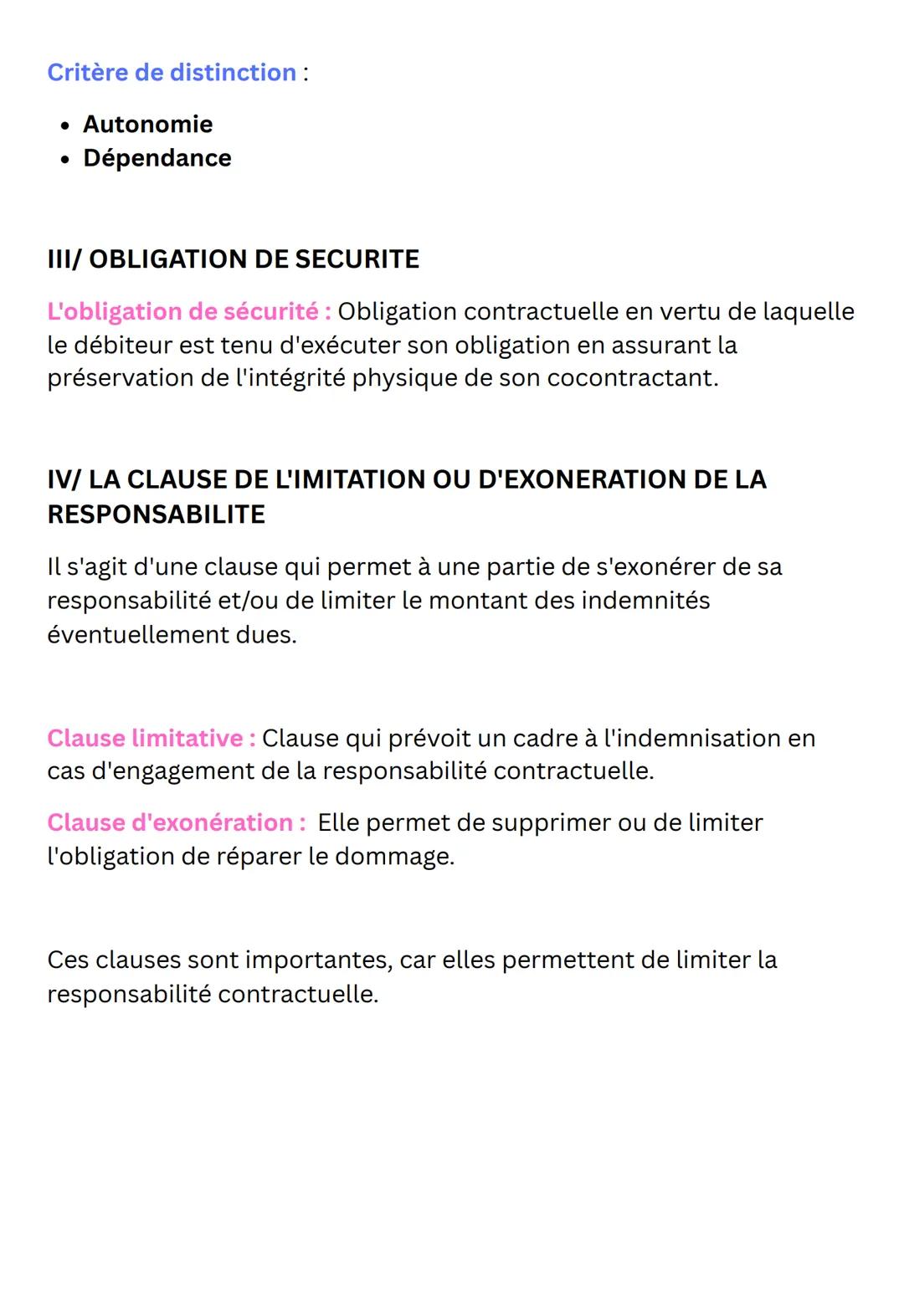 DROIT
CHAPITRE 4:
La responsabilité civile contractuelle
I/ QU'EST CE QUE LA RESPONSABILITE CONTRACTUELLE
Elle est mise en œuvre toutes