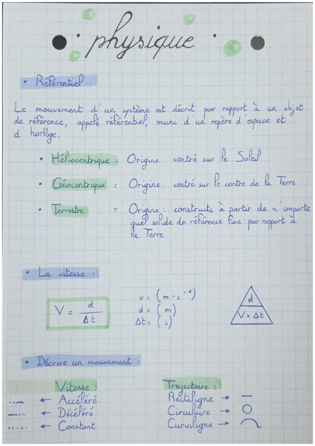Référentiel
Le mouvement d'
à un
système est décrit
objet
par rapport
de référence, appelé référenbiel, muni d'un repère d'espace et
d'horlo