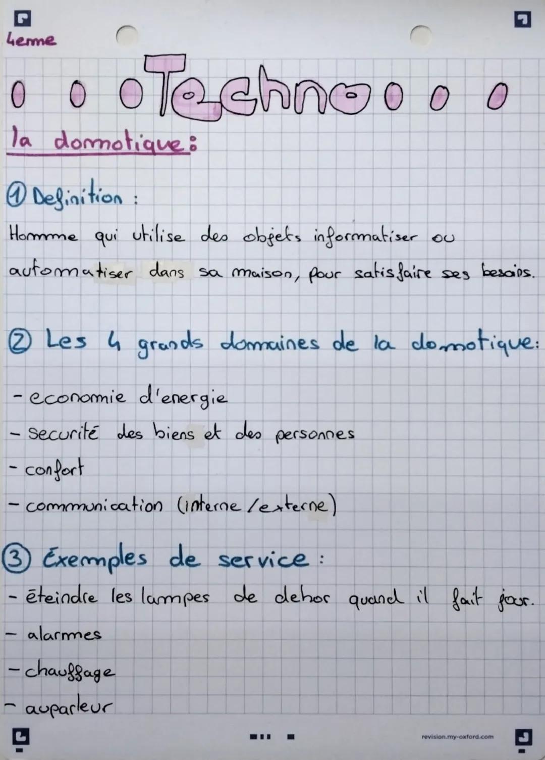 G
4eme
• Techno. 00
00
la domotique:
①Definition:
◉
Homme qui utilise des objets informatiser ou
automatiser dans sa maison, pour satisfaire