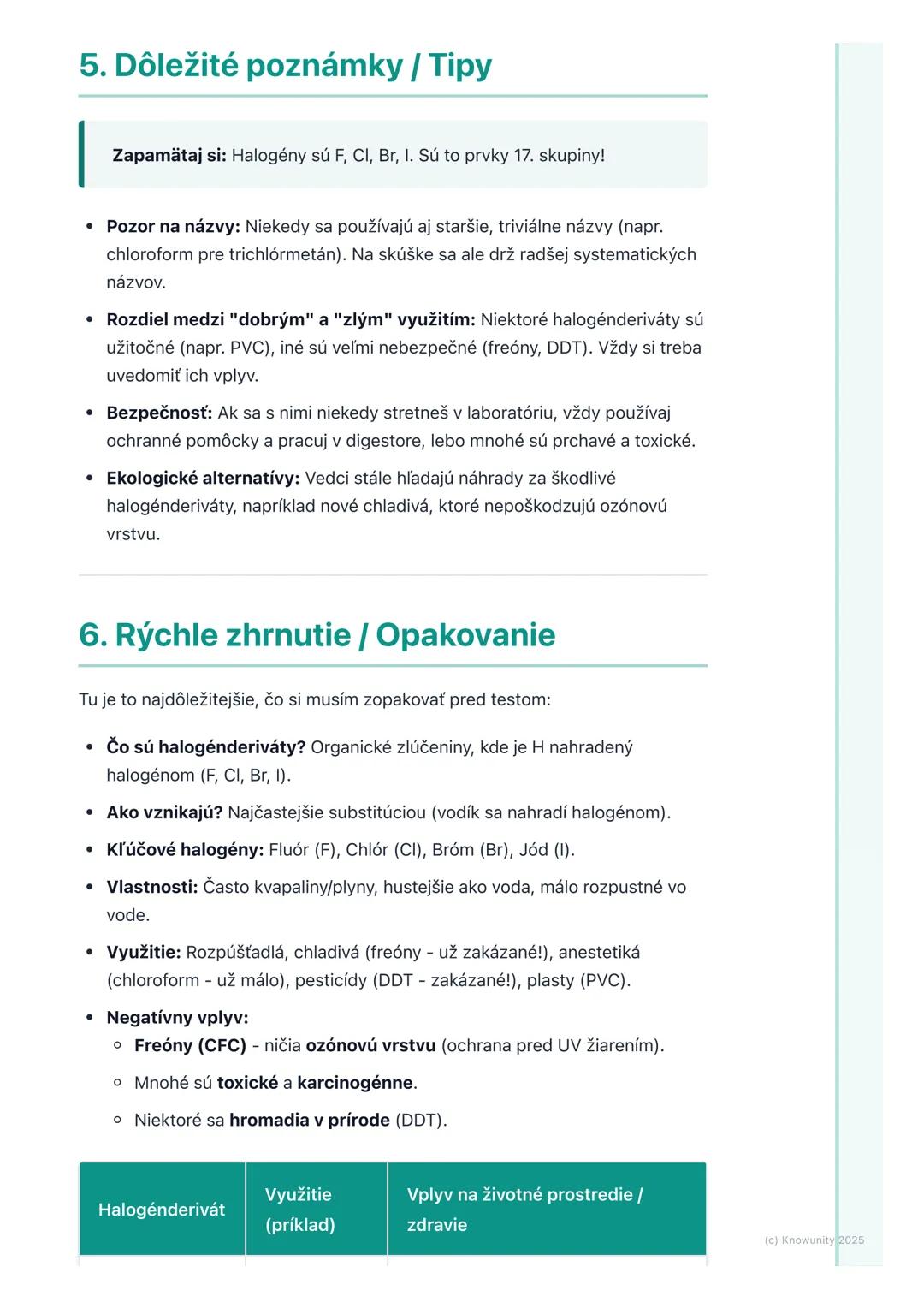 # Halogénderiváty
## 1. Prehľad / Úvod
Takže, dnes sa pozrieme na halogénderiváty. Sú to organické zlúčeniny, čo
znamená, že obsahujú uhlí