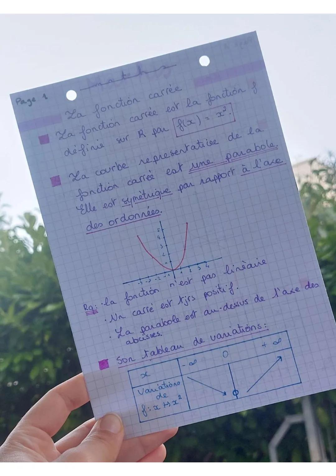 MATHS
LA FONCTION CARRÉE
$f(x)$ Page 1
maths
La fonction carrée
Za fonction carrée est la fonction f
definie
sur R par $f(x) = x^2$.
La co