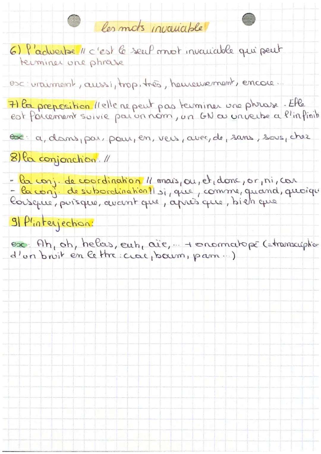 les classes
grammaticales
les mots variable
1) le
2) le verbes // if peut prendres 4 formes: conjuguée
(chanter, chantais) /infinitip (chant