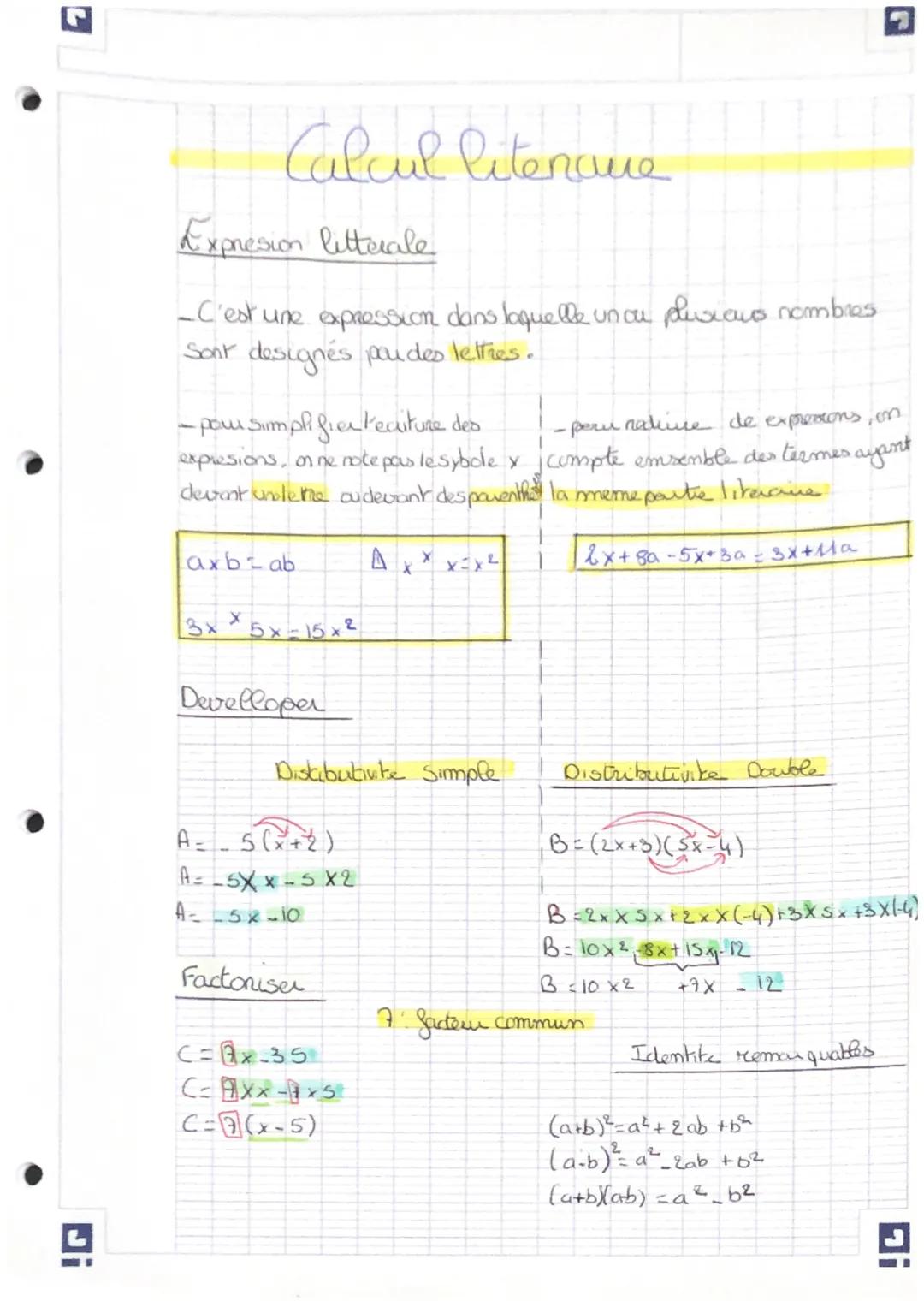 L
Di
-
Expresion litterale
Calcul literque
-C'est une expression dans laquelle un ou plusieurs nombres
Sont designés par des lettres.
- pour