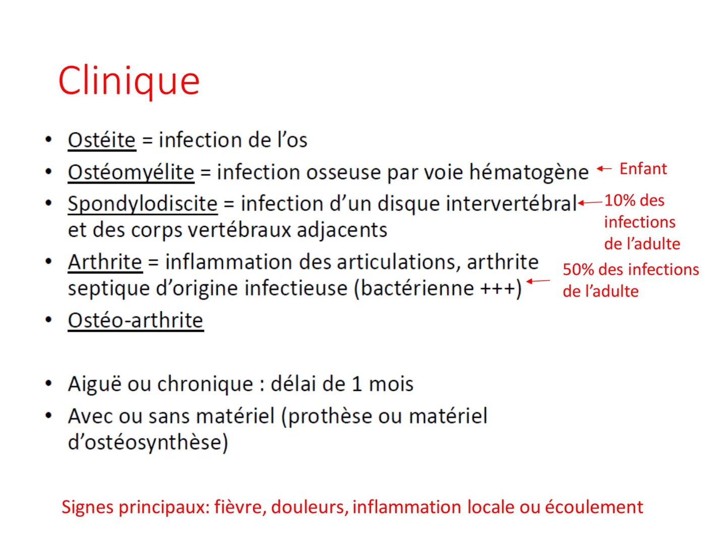 Infections
Ostéoarticulaires
Ostéite et ostéomyélite Définition et épidémiologie
• Une infection ostéo-articulaire est une infection à
bacté