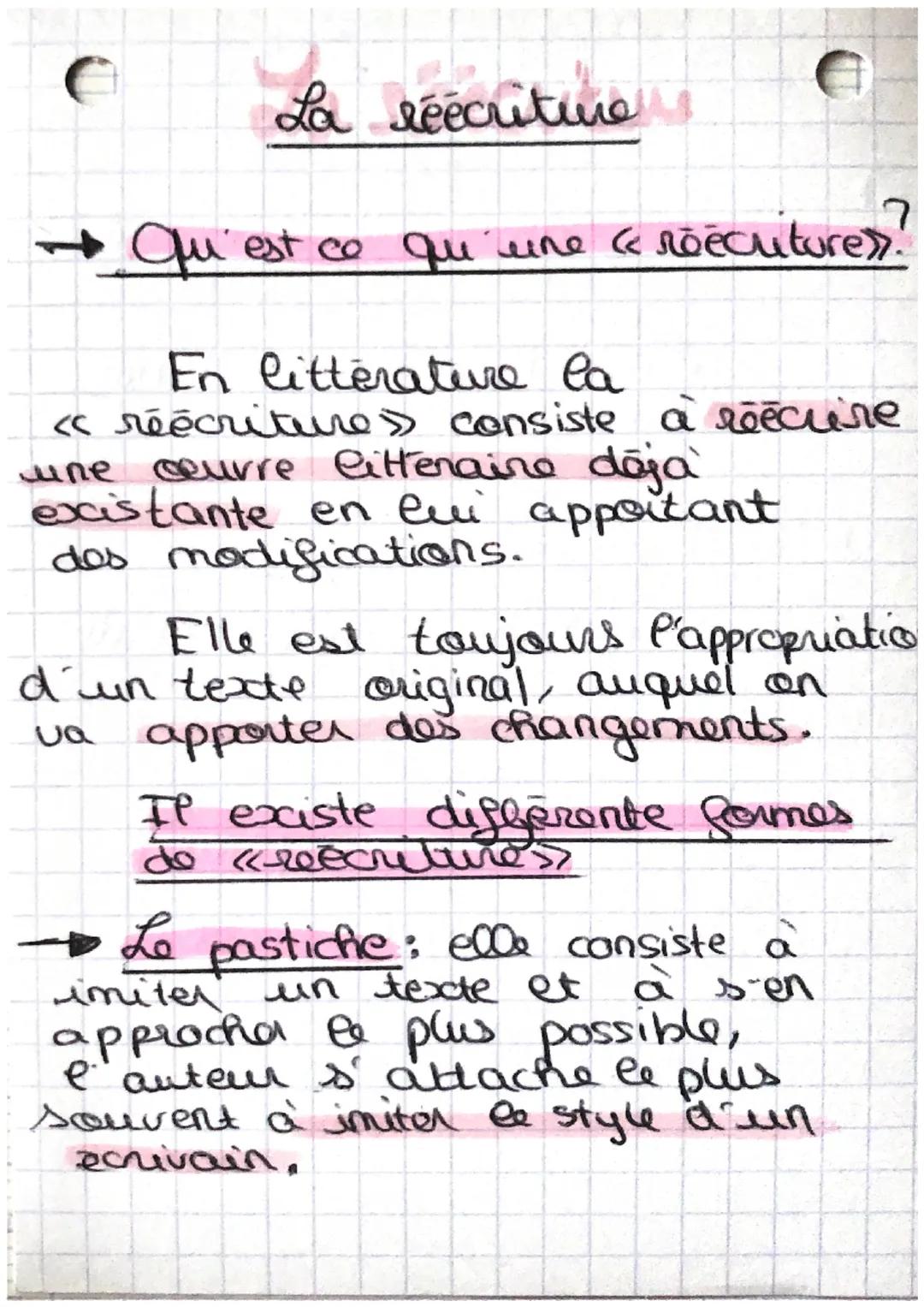 La réécriturvers
→ Qu'est ce qu'une « rõecuture».
En litterature la
June
<< réécriture > consiste à réécrire
ceuvre littenaire dēja
existant