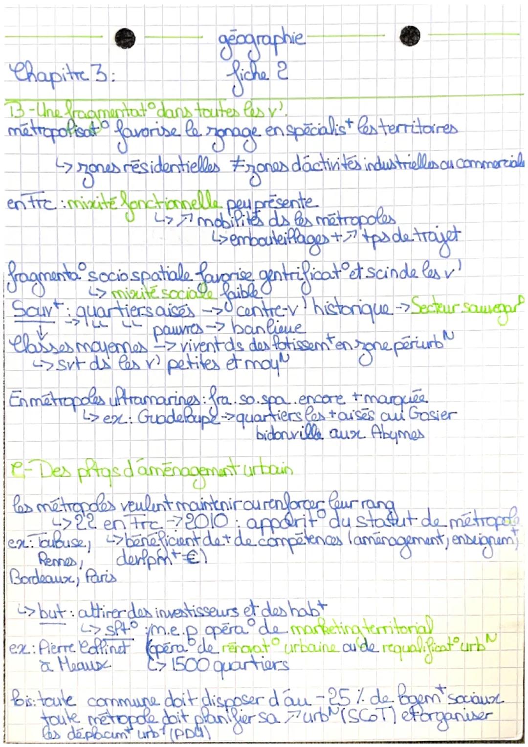 Geographie
Chapitre 3 : La France, la métropolisation et ses effets
pays très urbanisé : 50 M de citadins (+ de 3/4 de fa polto)
L> mais mét