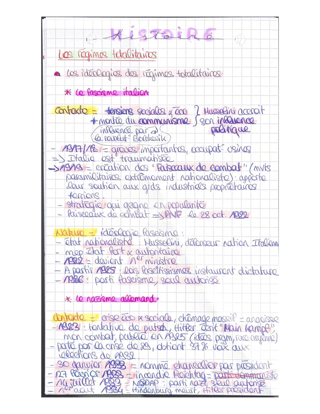 histoiré
Los régimes totalitainos
• los idéologies des régimes totalitaires
*Ce fascisme italion
contexto = tensions sociales & éco 2 Mussol