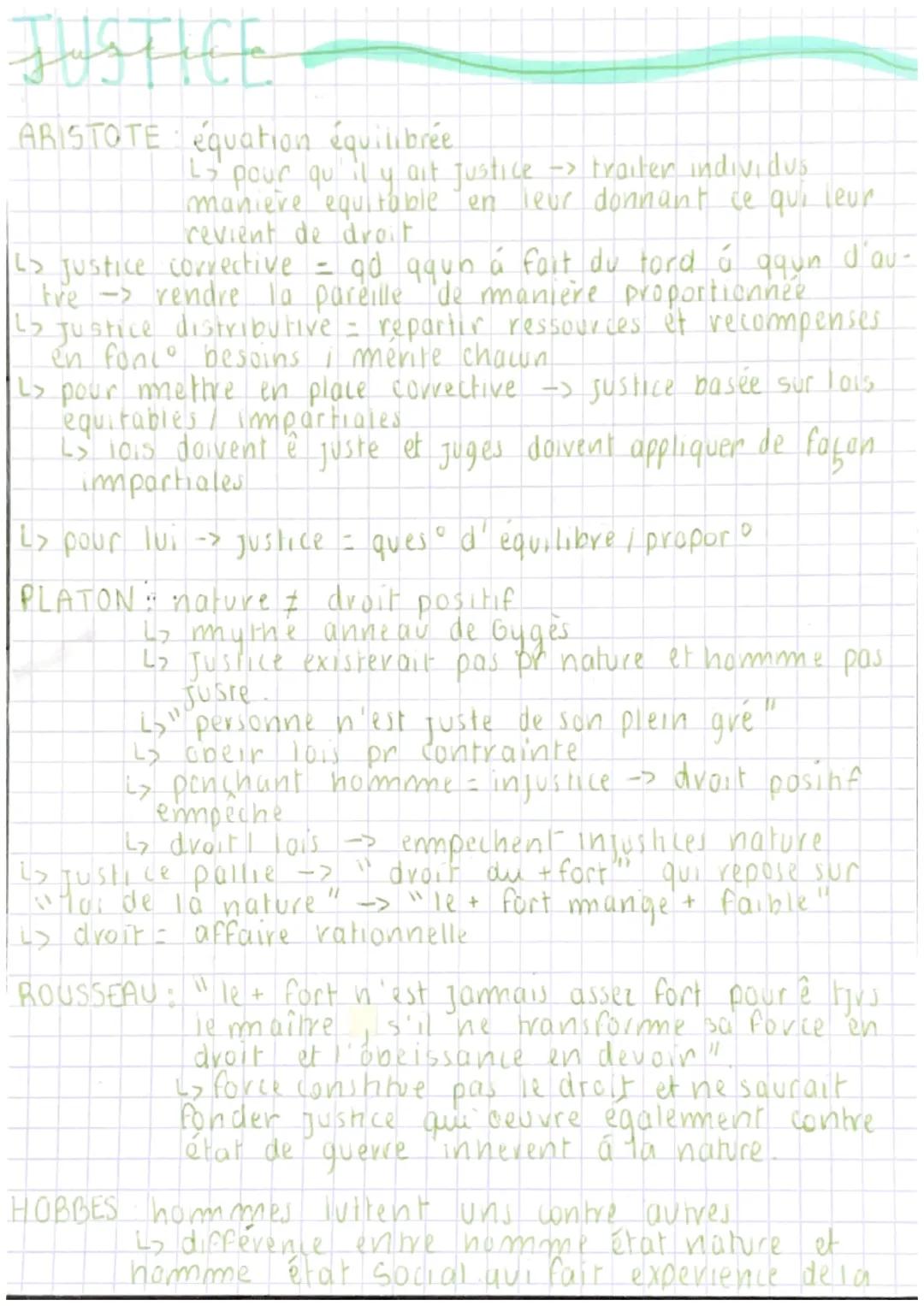 # JUSTICE
ARISTOTE équation équilibrée.
>
Ls pour qu'il y ait justice -> traiter individus
manière equitable en leur donnant ce qui leur
re