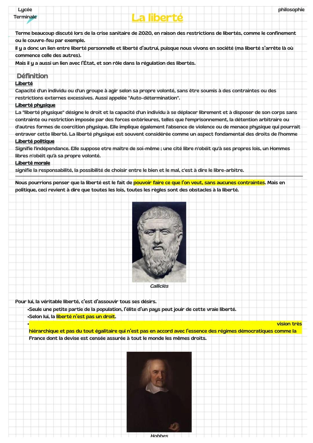 Lycée
Terminale
La liberté
philosophie
Terme beaucoup discuté lors de la crise sanitaire de 2020, en raison des restrictions de libertés, co
