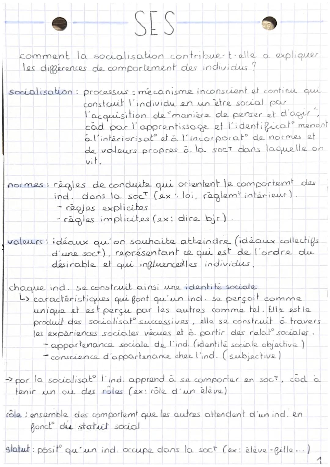 SES
comment la socialisation contribue-t-elle a
les différences de comportement des individus ?
socialisation processus mécanisme inconscien