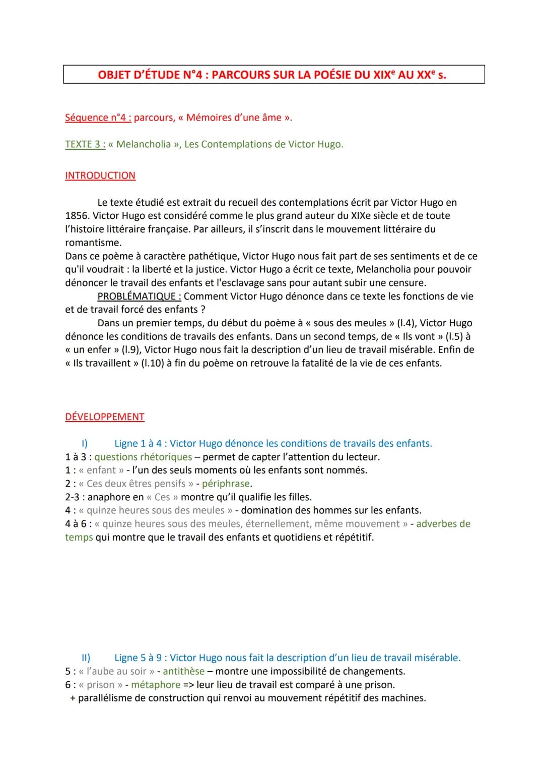 Texte 3 << Melancholia >> Victor Hugo: Les Contemplations.
(extrait)
seul moment où
ils sont nemme
Où vont tous ces enfants dont pas un seul
