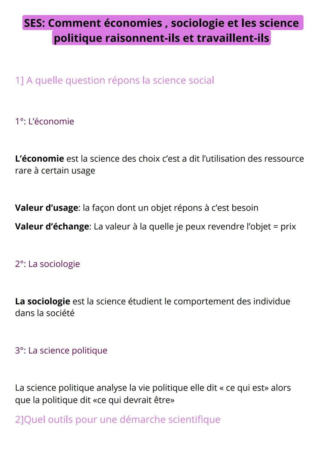 SES: Comment économies , sociologie et les science politique raisonnent-ils et travaillent-ils
