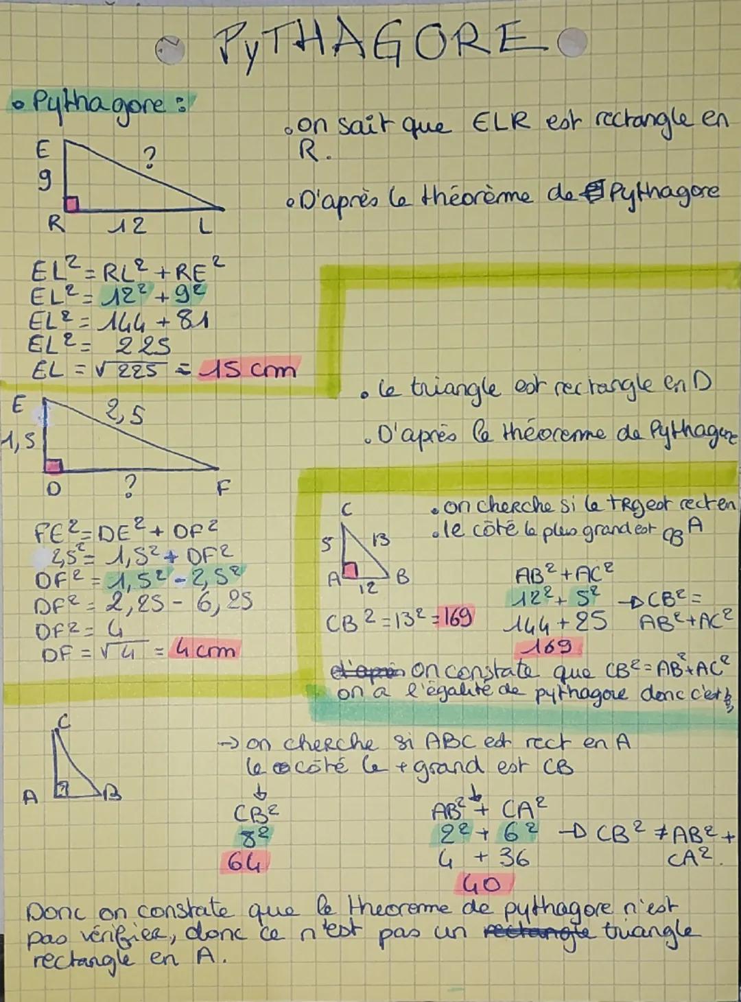 • PYTHAGORE
• Pythagore:
E
?
9
Π
R
12
L
•on sait que ELR est rectangle en
R.
•D'après le théorème de Pythagore
E
$EL2=RL2+RE²$
$EL2 122+ge$