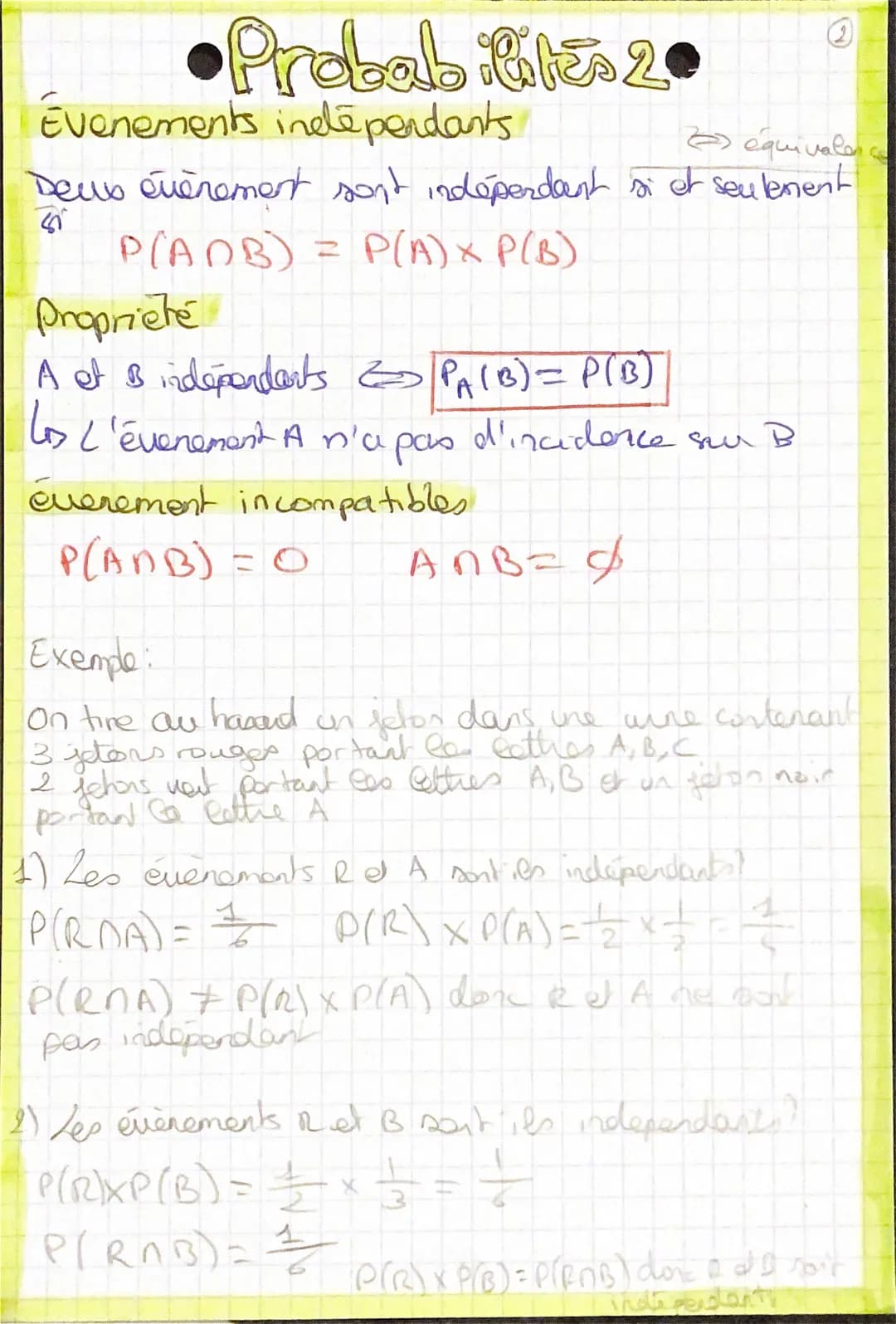 <h2>Probabilité Conditionnelle</h2>
<p>La probabilité conditionnelle de l'événement B sachant A, souvent notée PA(B) ou définie par PA(B) =