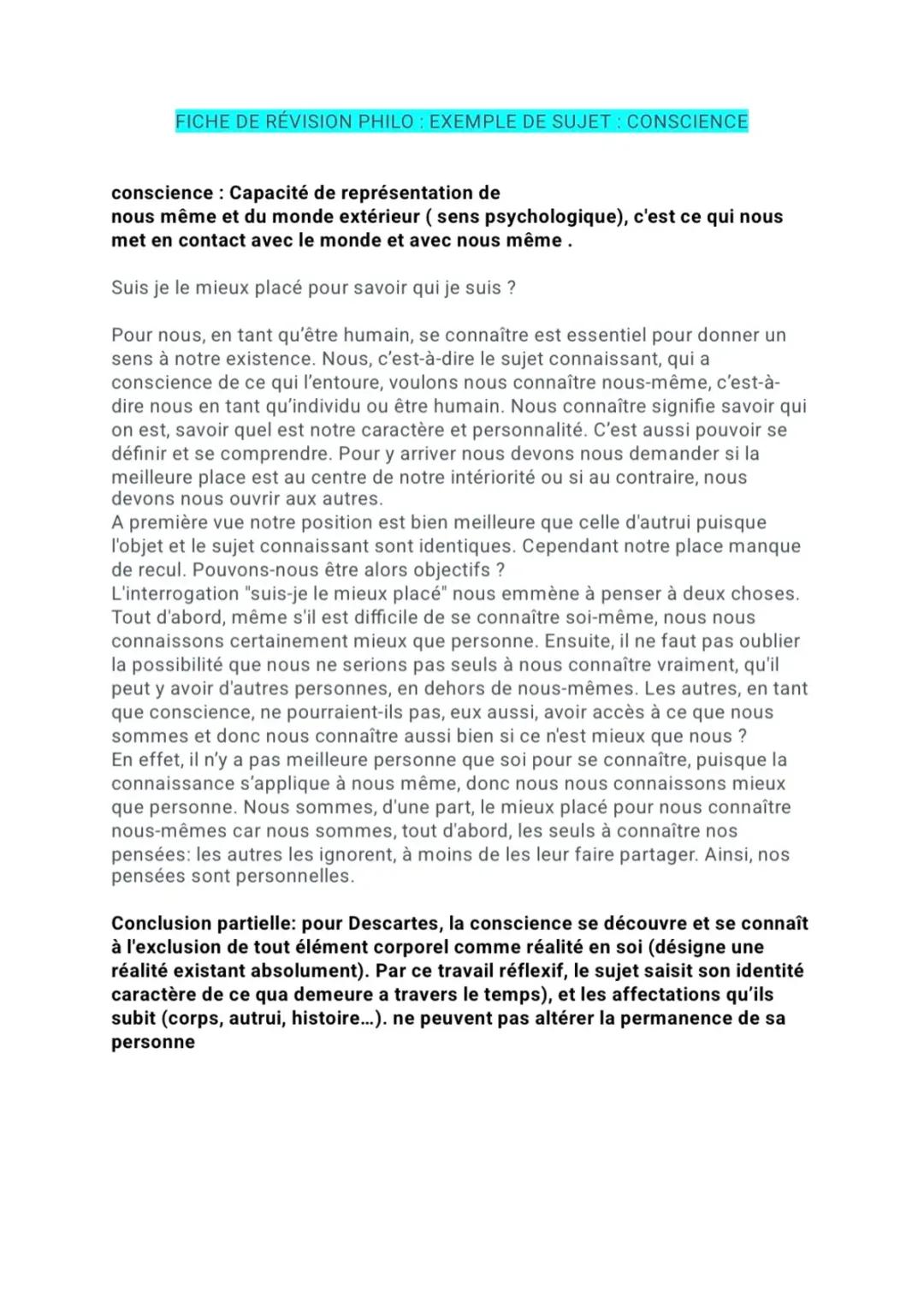 EXEMPLE SUJET PHILO CONSCIENCE