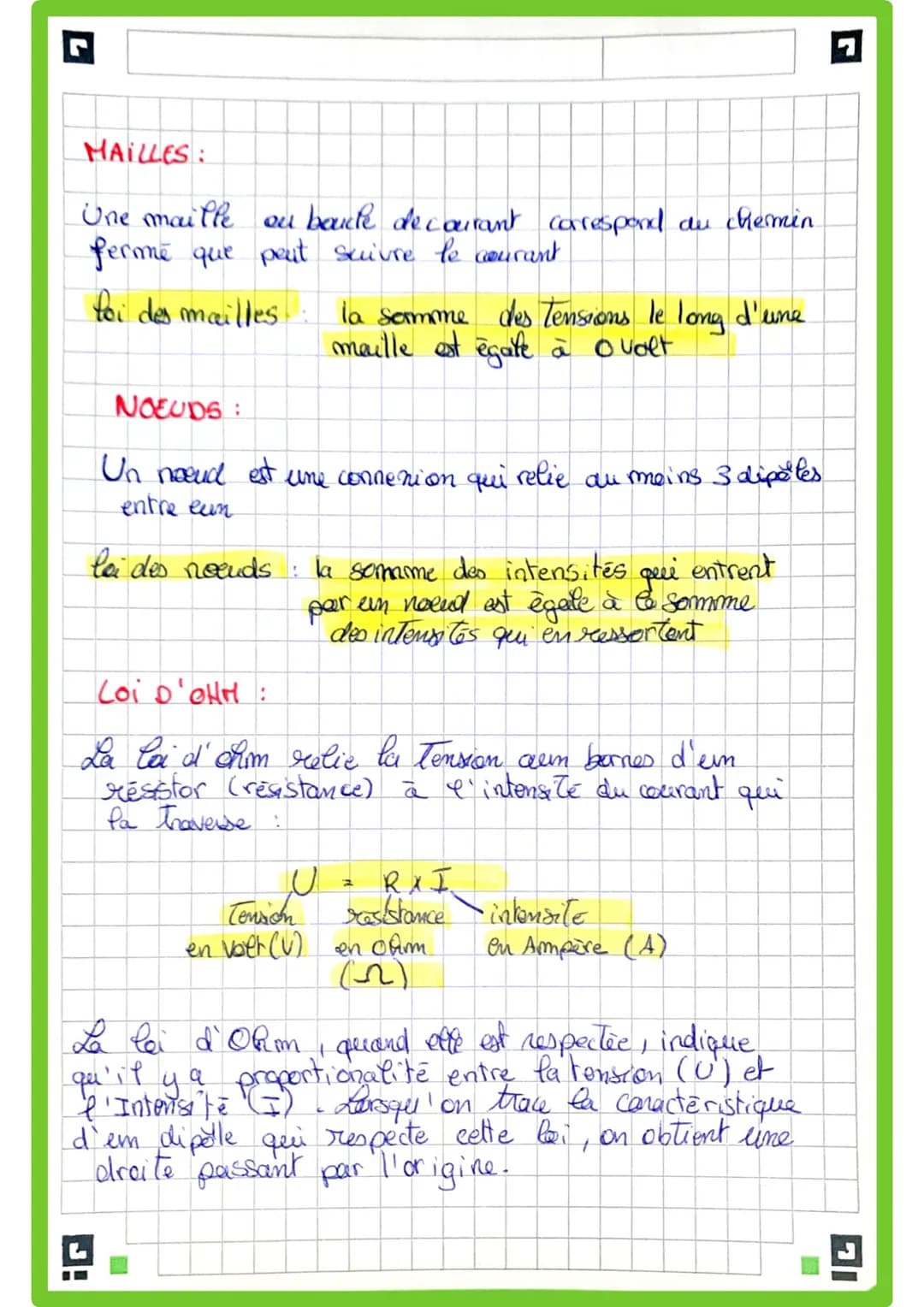 # MAILLES:
Une maille
ou boucle de courant correspond au chermin
ferme que peut suivre le courant
foi des mailles: la somme des tensions le