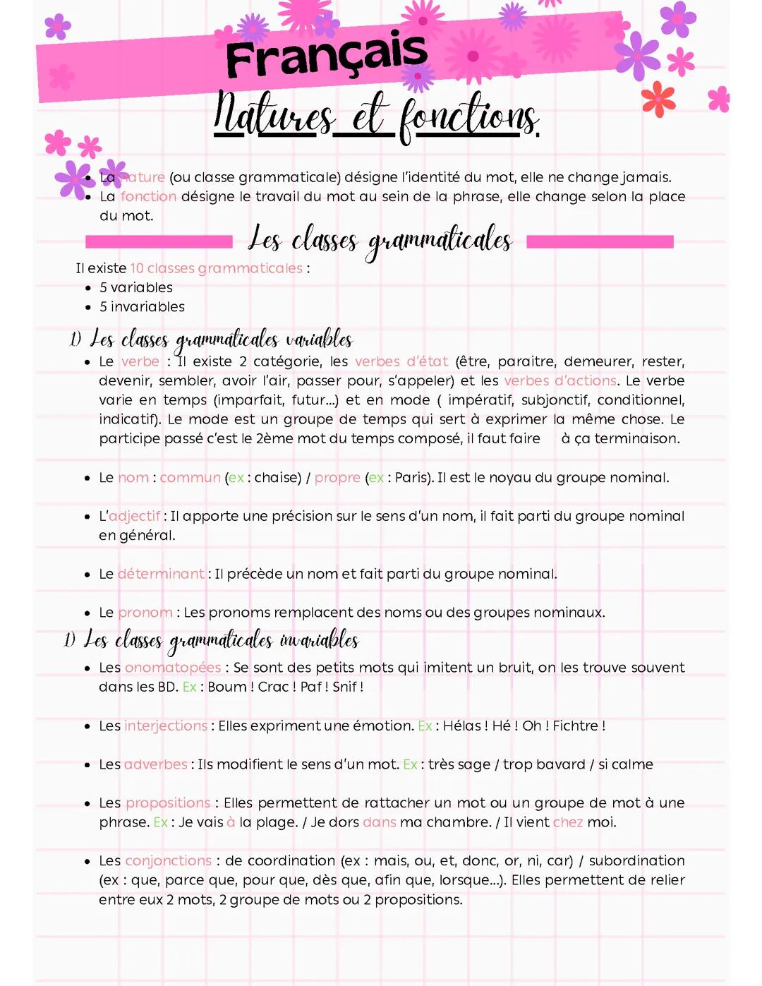 Natures et fonctions