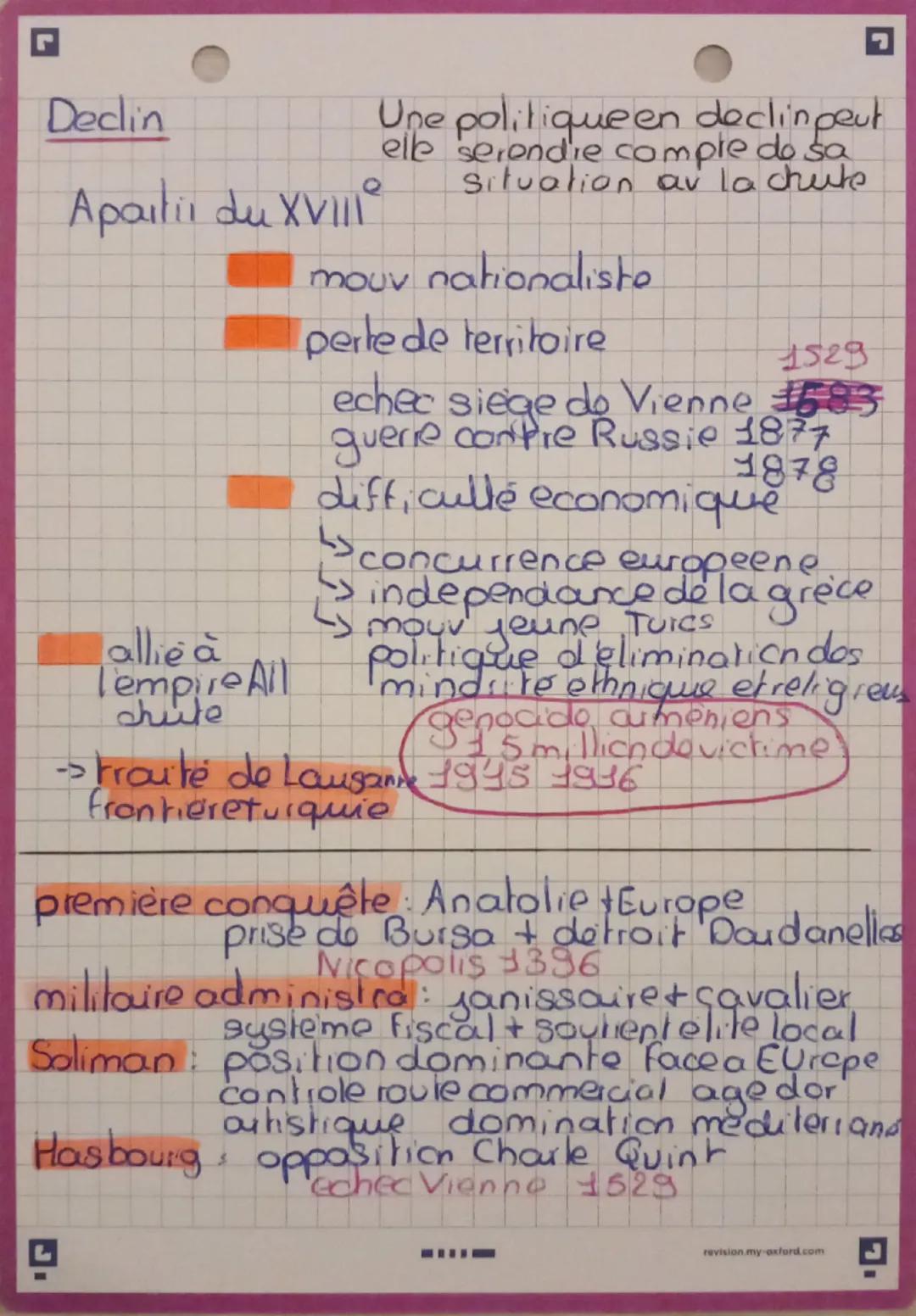 --- OCR Start ---
L'Empire ottoman
date clé:
• 1299 naissance de l'empire ottaman
• 1340-1453: conquête de l'Anatolie
• 1453: prise de const