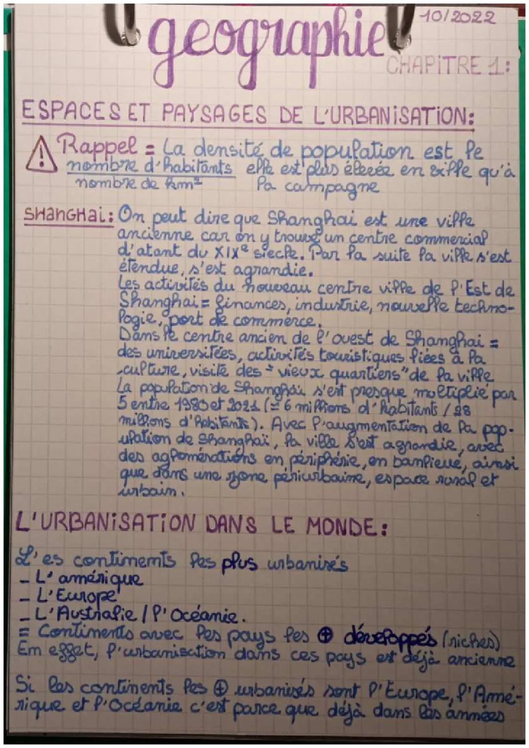 Géographie - Urbanisation/mondialisation