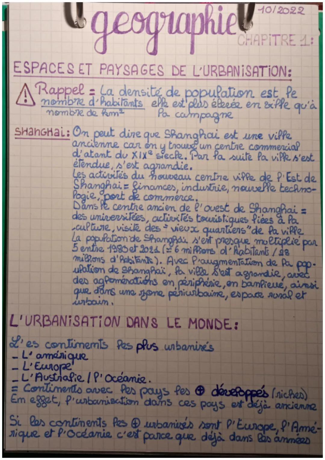 geographie
ESPACES ET PAYSAGES DE L'URBANISATION:
A de
10/2022
CHAPITRE 1:
nombre d'habitants elle est plus élevée en siffe qu'à
Pa campagne