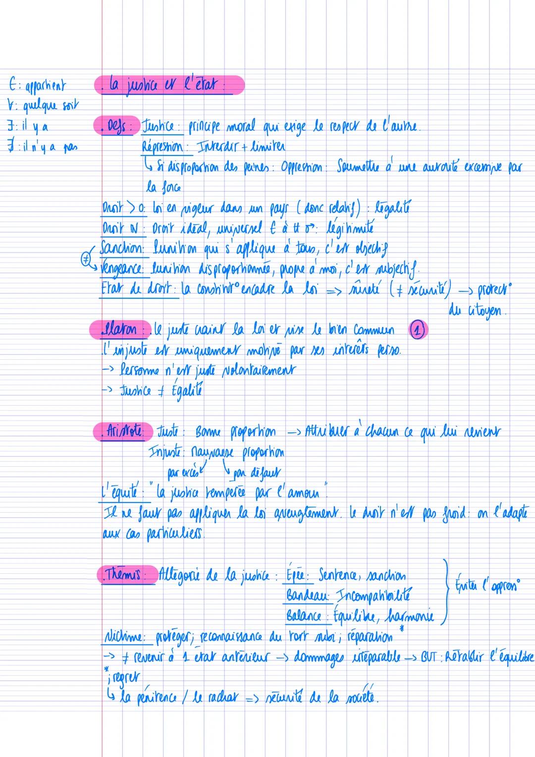 E: appartient
V: quelque soit
7: il ya
il n'y a pas
la justice er l'erat
Defs: Justice principe moral qui exige le respect de l'autre.
Rép
