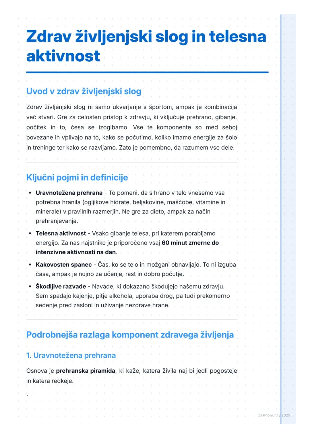 # Zdrav življenjski slog in telesna
aktivnost
Uvod v zdrav življenjski slog
Zdrav življenjski slog ni samo ukvarjanje s športom, ampak je