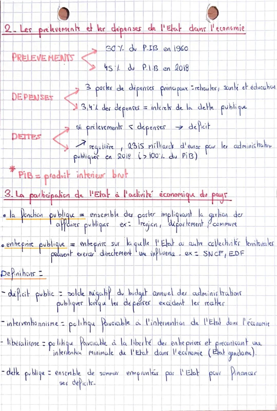 •ECONOMIE •
Chap 1 = L'intervention de l'Etat dans l'économie
1. Ler Poactions de l'Etat dans l'Economie
L'elat gendarme = c'est une interve