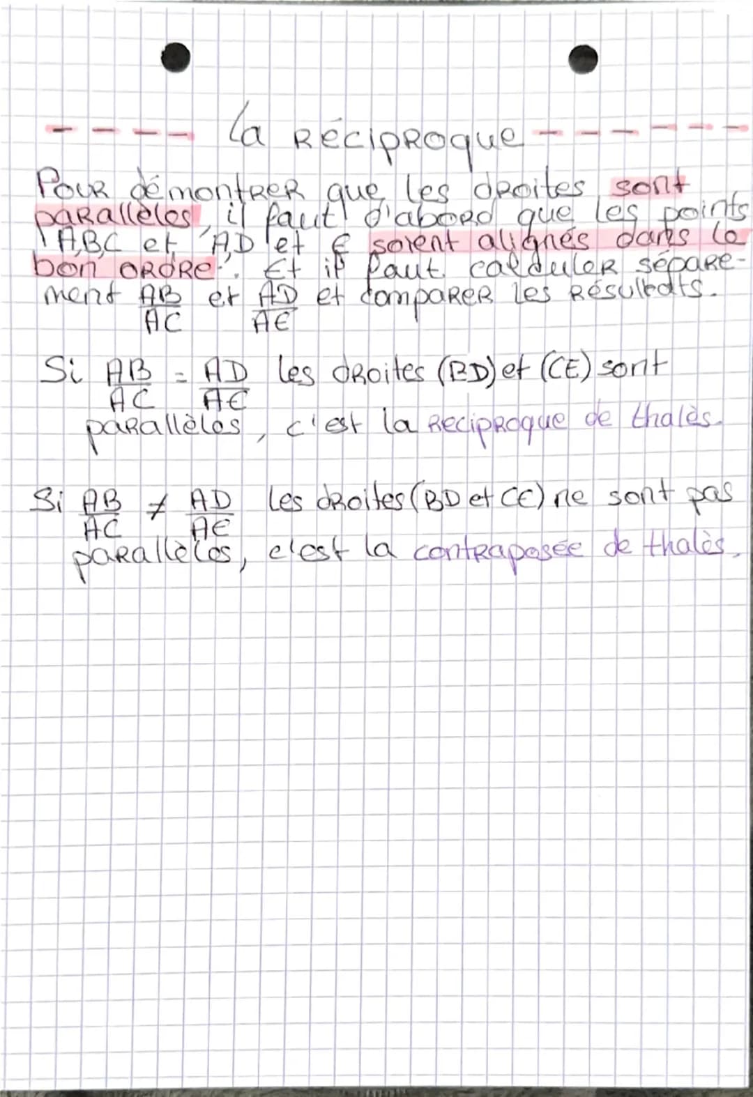 # Maths
=> théorème de thalès
* l'utilisation du théorème de thalès nécessite la présence de deux droites parallèles coupées par deux droite