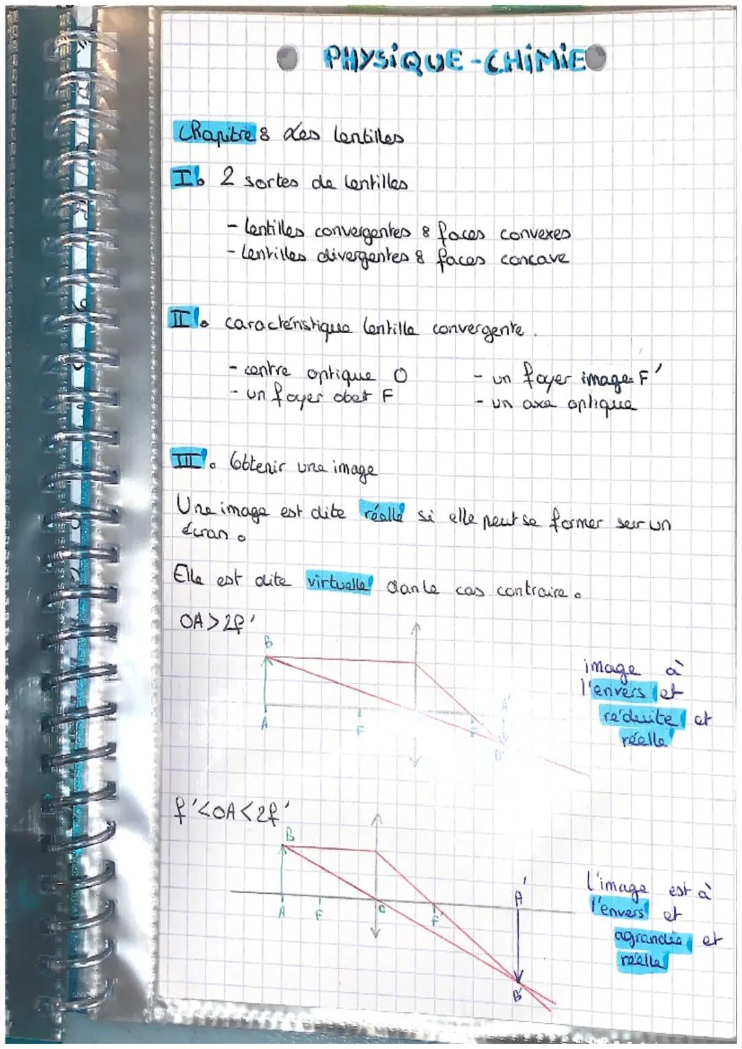 PHYSIQUE-CHIMIEO
Chapitre & des lentilles
I. 2 sortes de lentilles
- lentilles convergentes & faces convexes
- Lentilles divergentes & fac