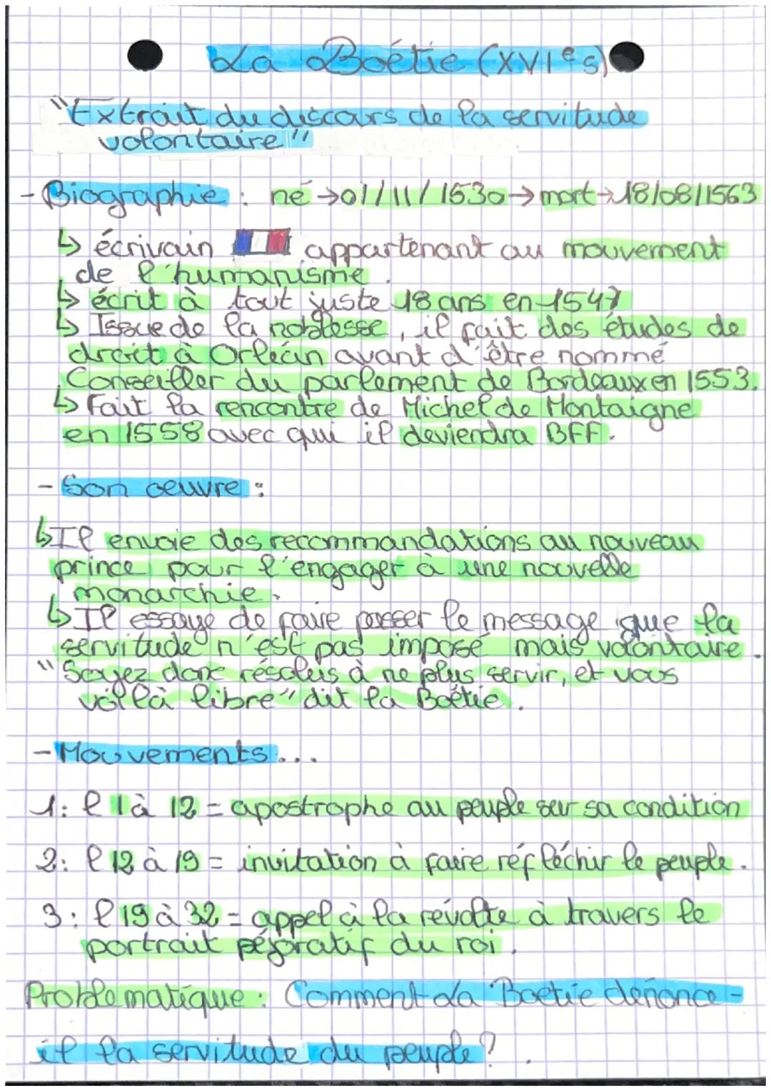 La Boétie (XVIes)
"Extrait du discours de la servitude
volontaire"
•Biographie. ne →01/11/1530→mort-18/08/1563
appartenant au mouvement
↳ éc