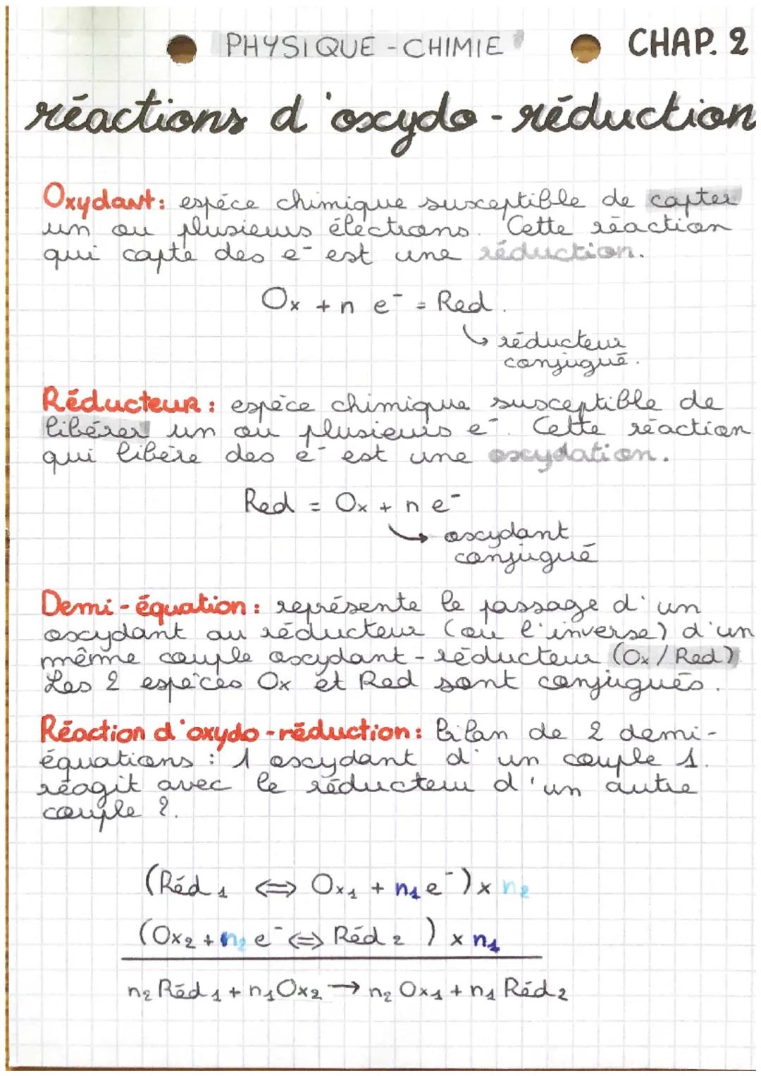 Physique - chimie : réactions d’oxydoréduction