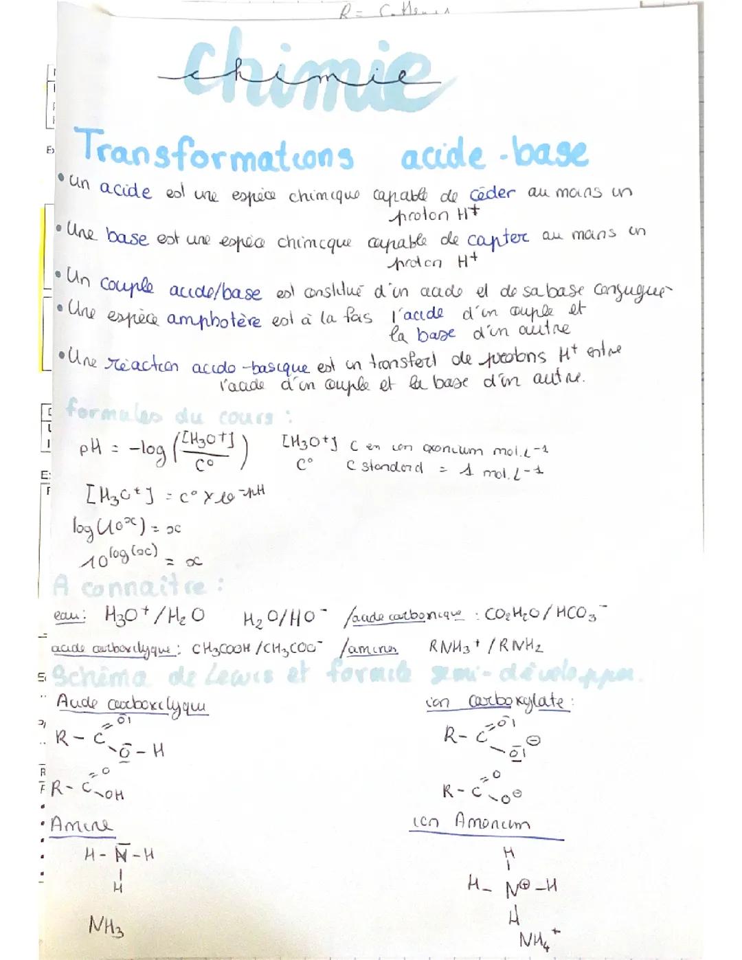 Transformation acide base Terminale