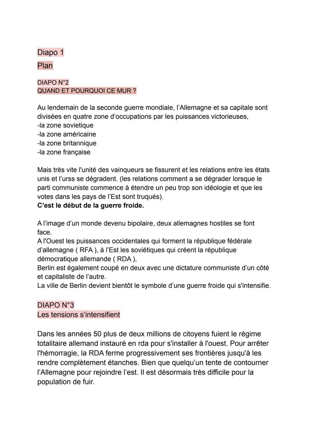 # Diapo 1
## Plan
# DIAPO N°2
## QUAND ET POURQUOI CE MUR?
Au lendemain de la seconde guerre mondiale, l'Allemagne et sa capitale sont divis