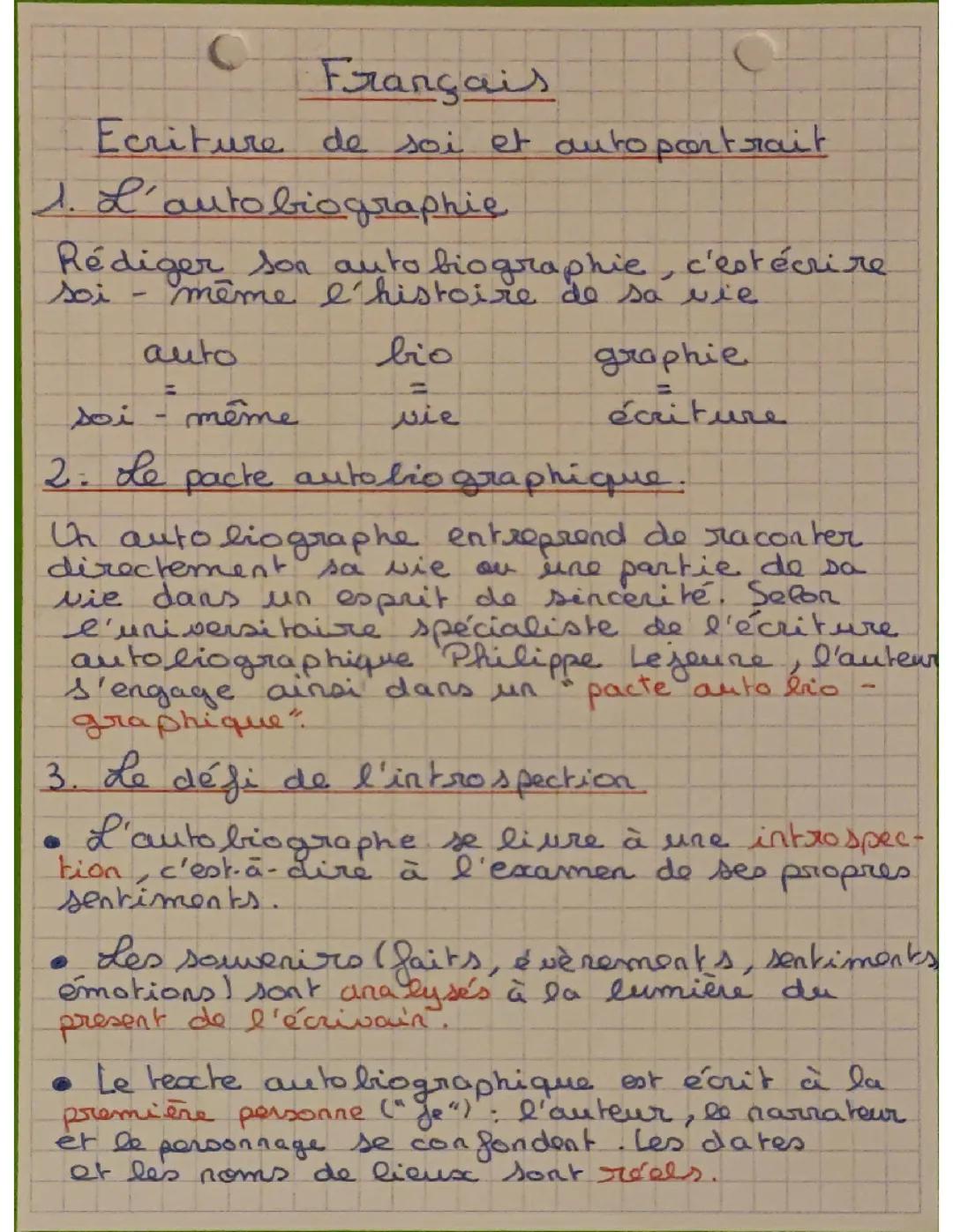 Français : écriture de soi et autoportrait.