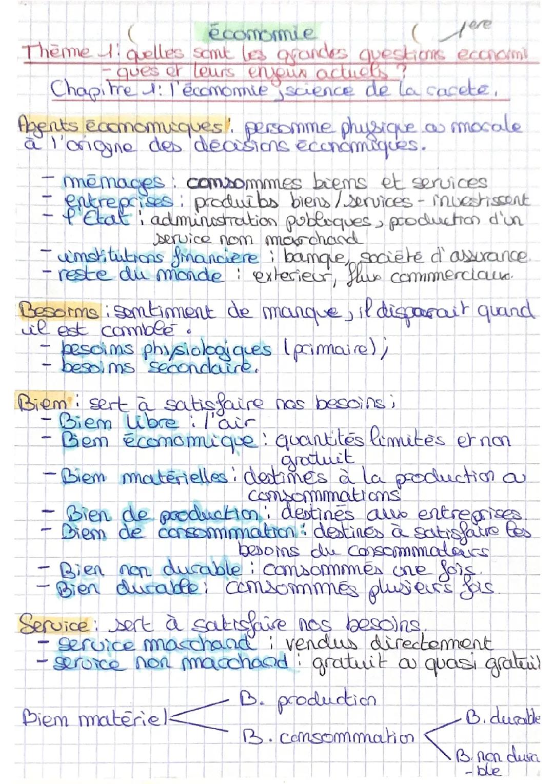Chapitre 1 : l’économie, science de la rareté