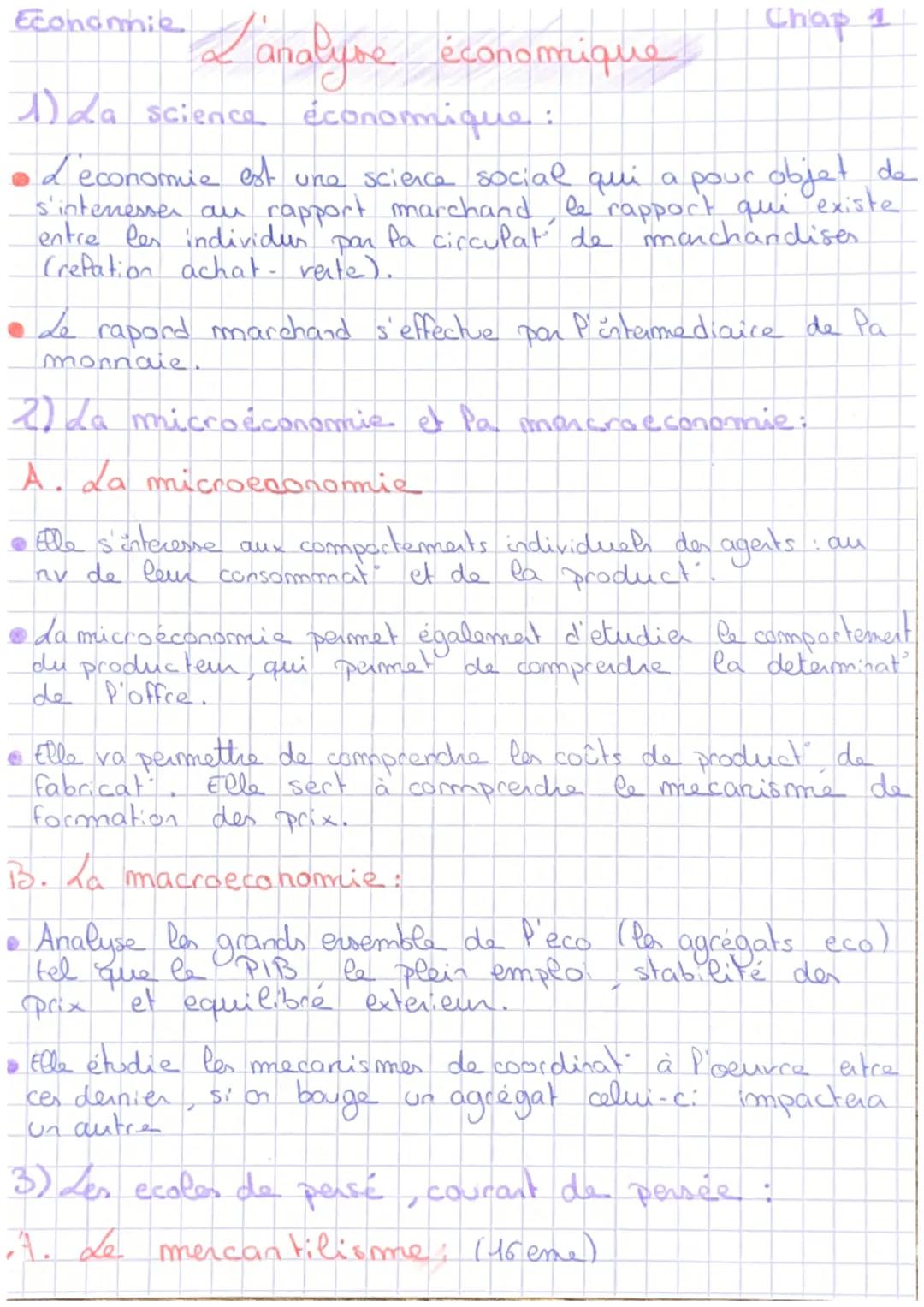 Economie
L'analyse économique
Chap 1
1) La science économique :
• d'economie est une science social qui a pour objet de
s'interesser au rap
