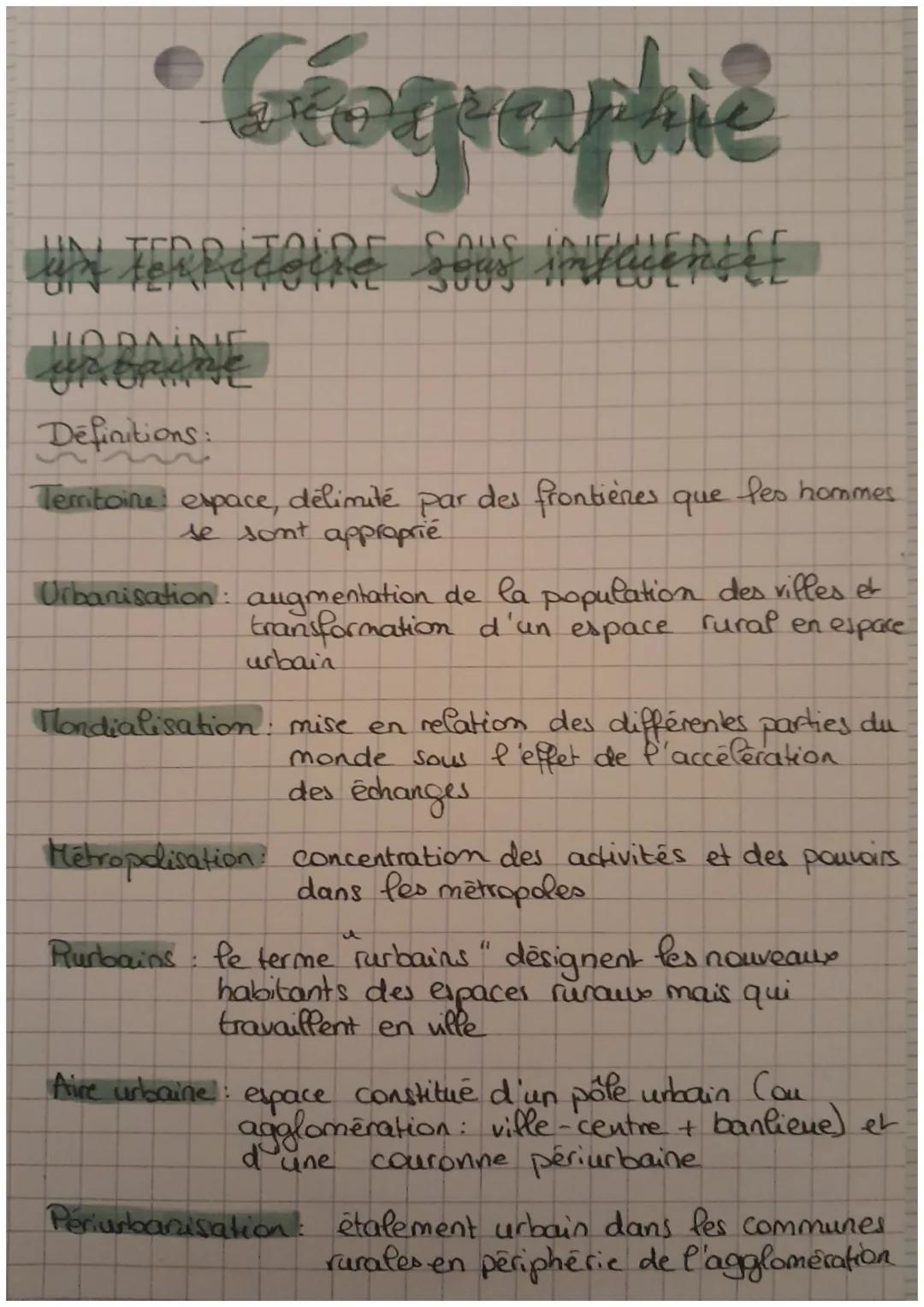 # Géographie
WIN TERRITOIRE S
Definitions:
Territoine: espace, delimité par des frontières que les hommes
se sont approprié
Urbanisation