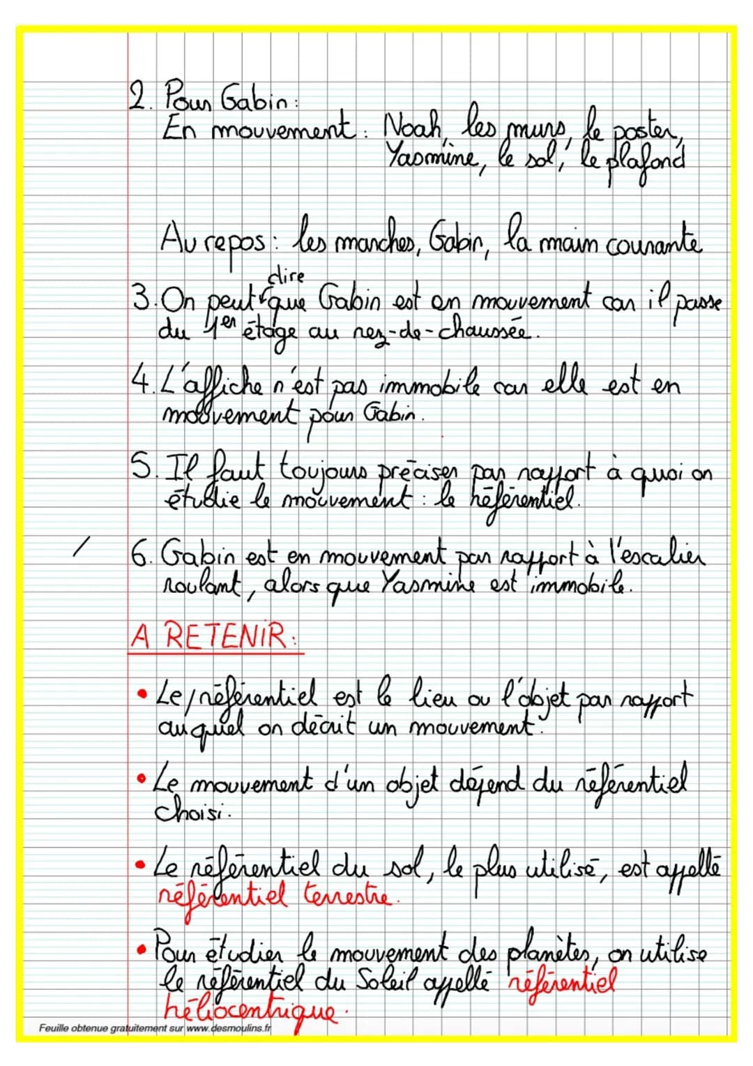 Thème n°2 :
Mouvements
et
Interactions
Feuille obtenue gratuitement sur www.desmoulins.fr # Chapitre n°3: Le mouvement d'un objet
## I- La r