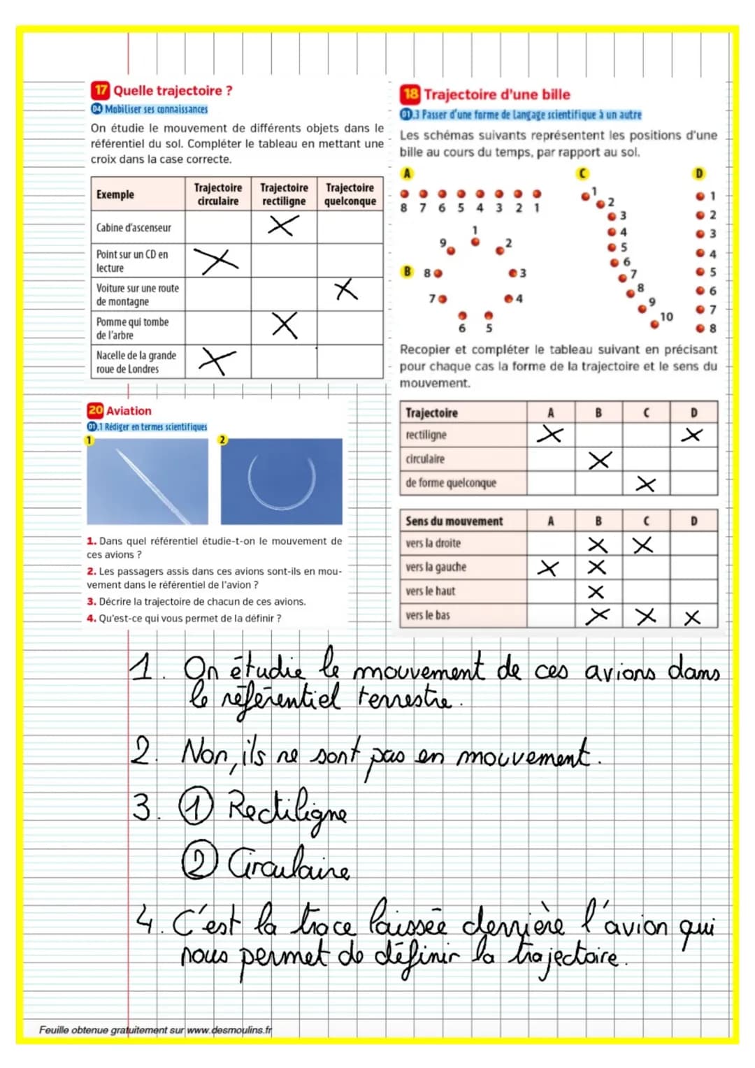Thème n°2 :
Mouvements
et
Interactions
Feuille obtenue gratuitement sur www.desmoulins.fr # Chapitre n°3: Le mouvement d'un objet
## I- La r