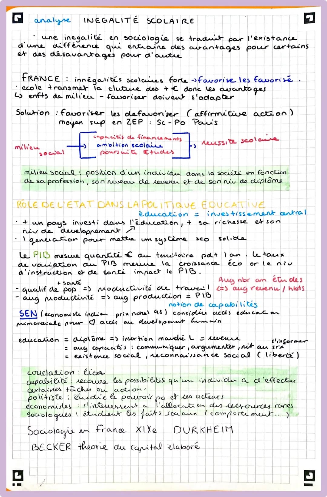 # analyse INEGALITÉ SCOLAIRE
une inegalité en sociologie se traduit par l'existance
d'une différence qui entraine des avantages pour certain