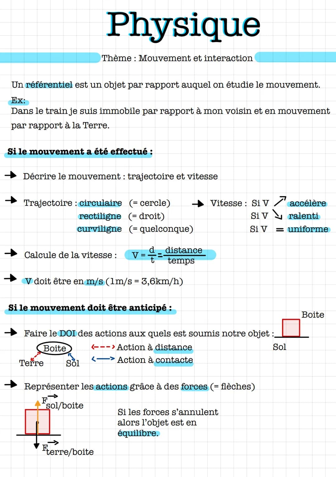 # Physique
## Thème: Mouvement et interaction
Un référentiel est un objet par rapport auquel on étudie le mouvement.
Ex:
Dans le train je s