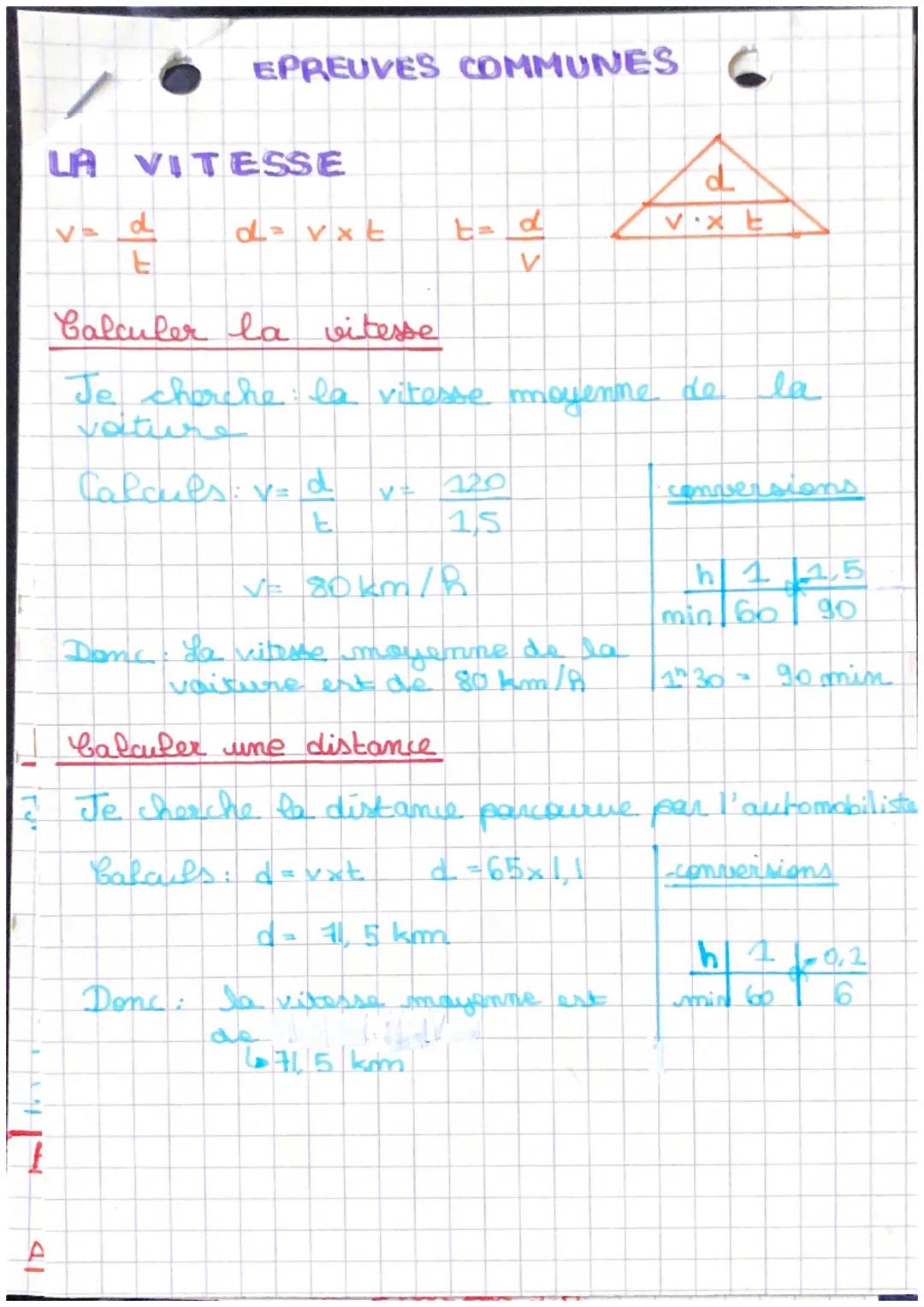 ID
EPREUVES COMMUNES
LA VITESSE
d
E
d
d=vxt
t=
87
d
Vxt
Calculer la vitesse
Je cherche : la vitesse moyenne de la
Nature
Calculs: v= d
120
上
