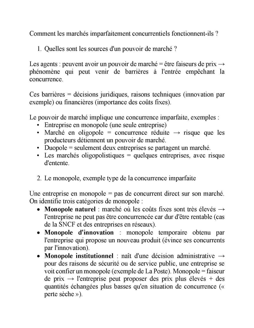 SES Comment les marchés imparfaitement concurrentiels fonctionnent-ils ?