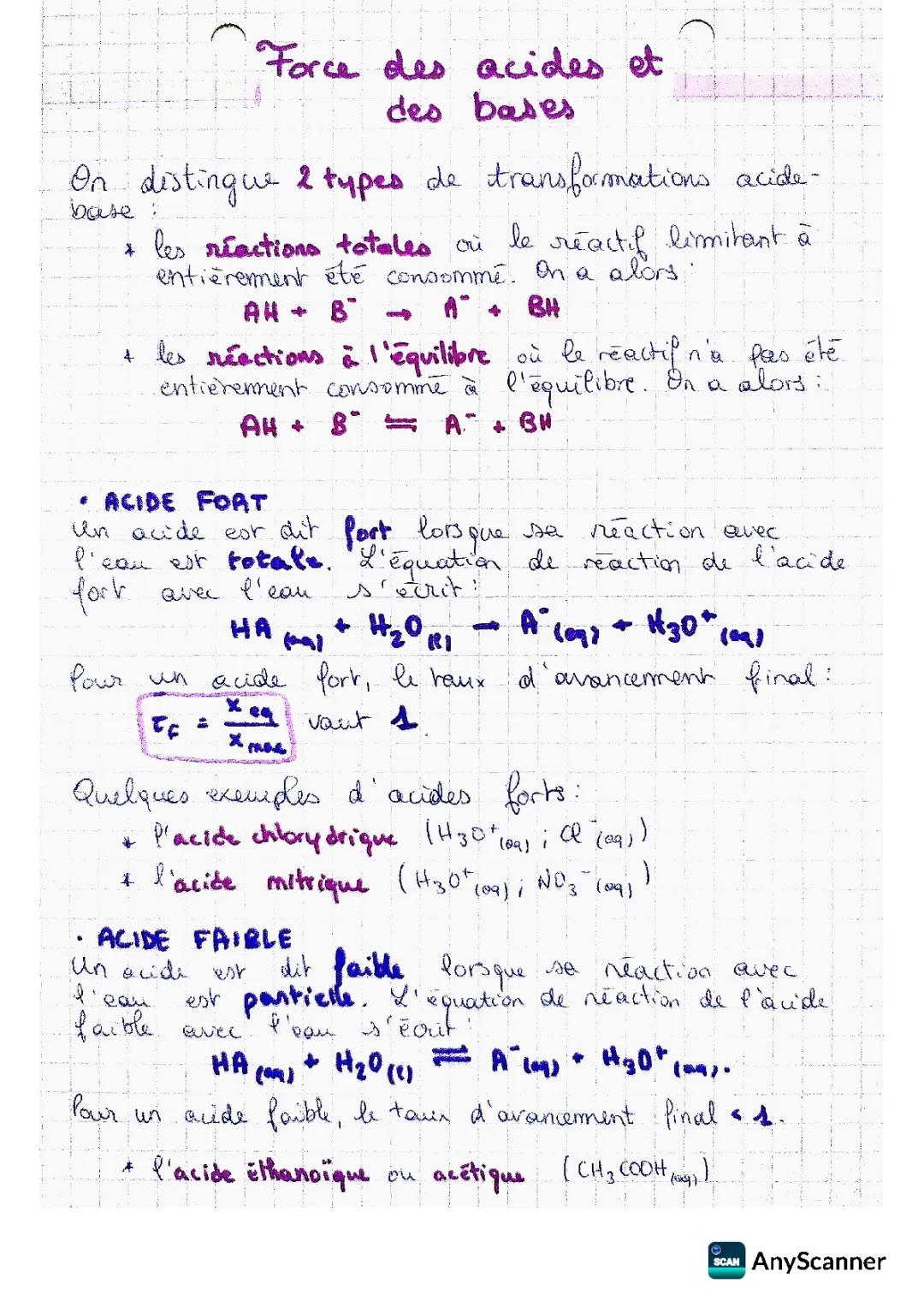 Force des acides et des bases
