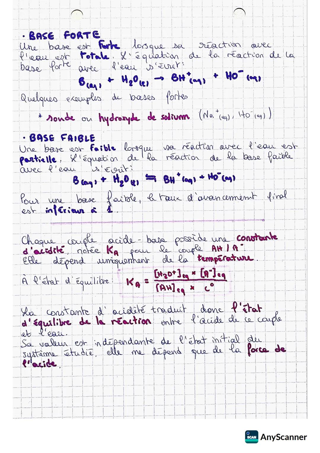 On distingue 2 types de transformations acide-
base !
+ les réactions totales où le reactif limitant à
entièrement été consommé. On a alors: